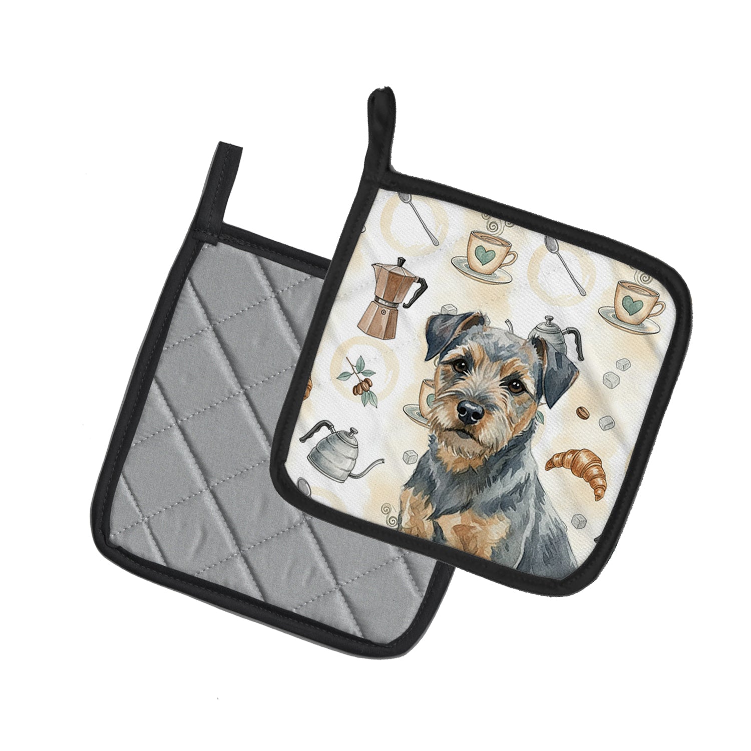 Caroline's Treasures Blue and Tan Border Terrier Coffee Bar Pair of Pot Holders