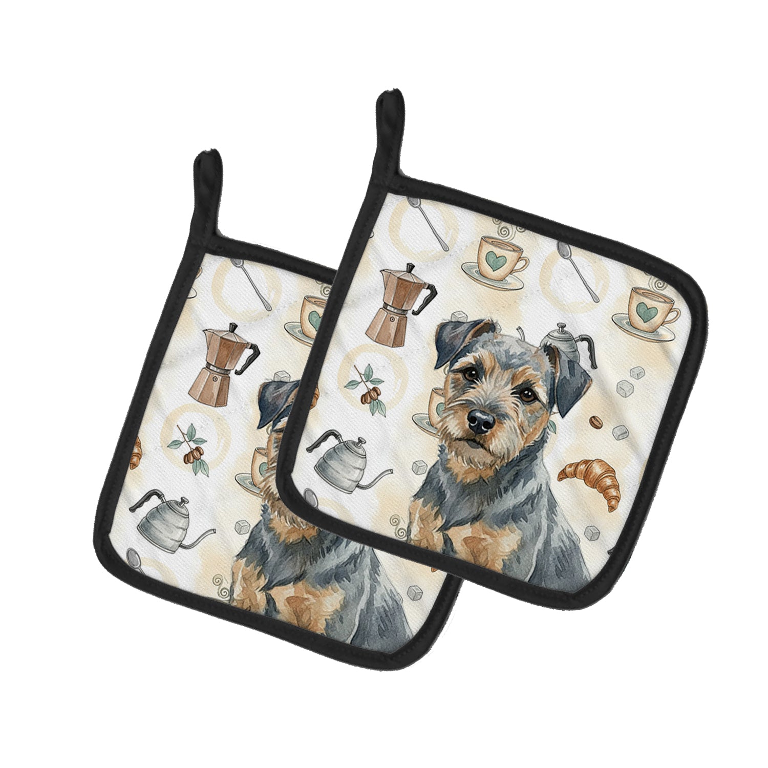 Caroline's Treasures Blue and Tan Border Terrier Coffee Bar Pair of Pot Holders