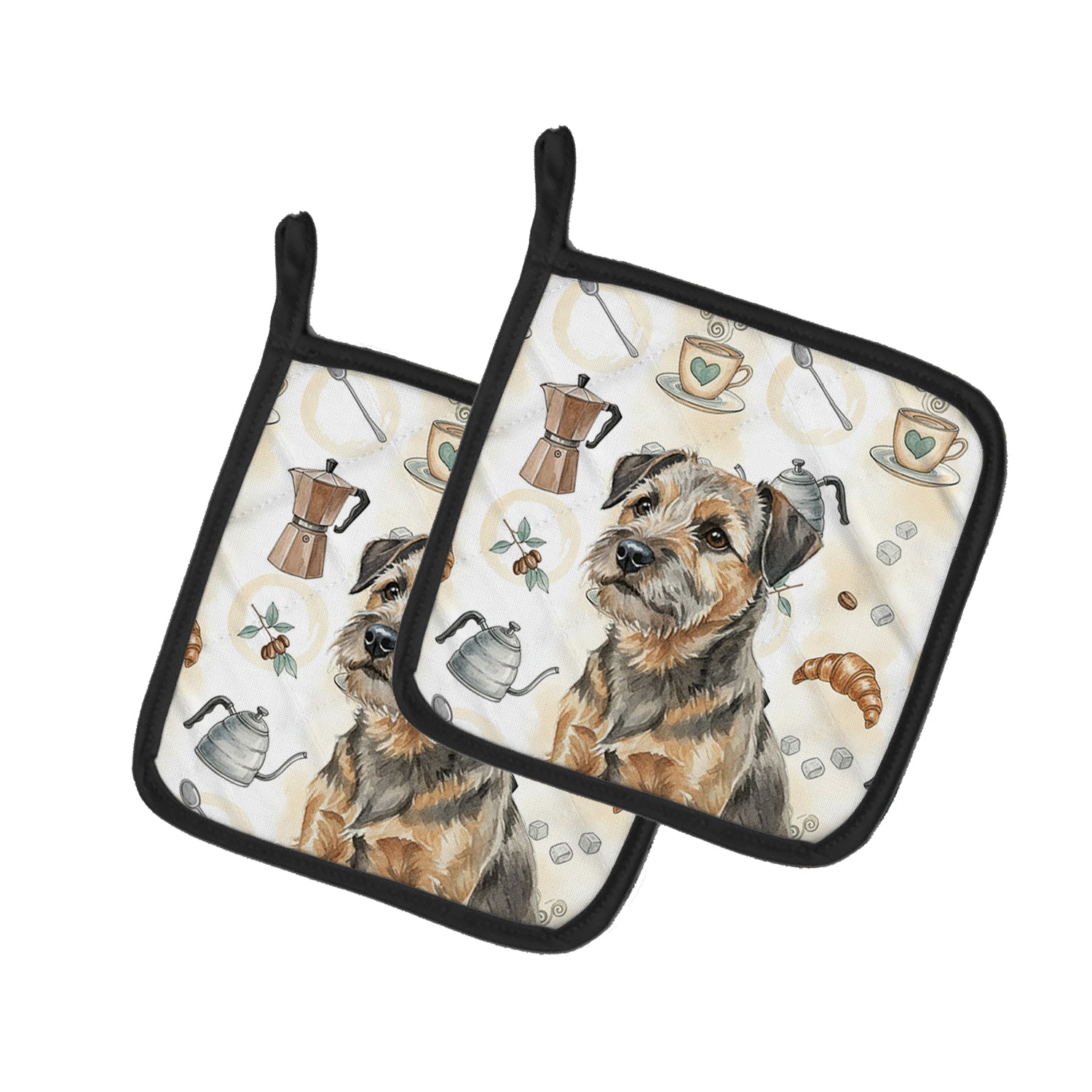 Caroline's Treasures Grizzle and Tan Border Terrier Coffee Bar Pair of Pot Holders