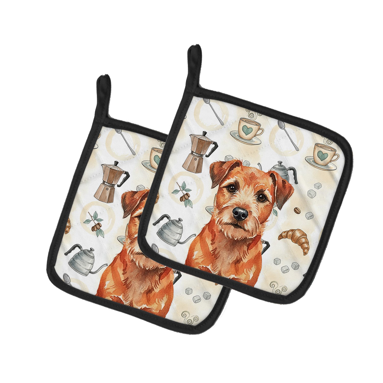 Caroline's Treasures Red Border Terrier Coffee Bar Pair of Pot Holders
