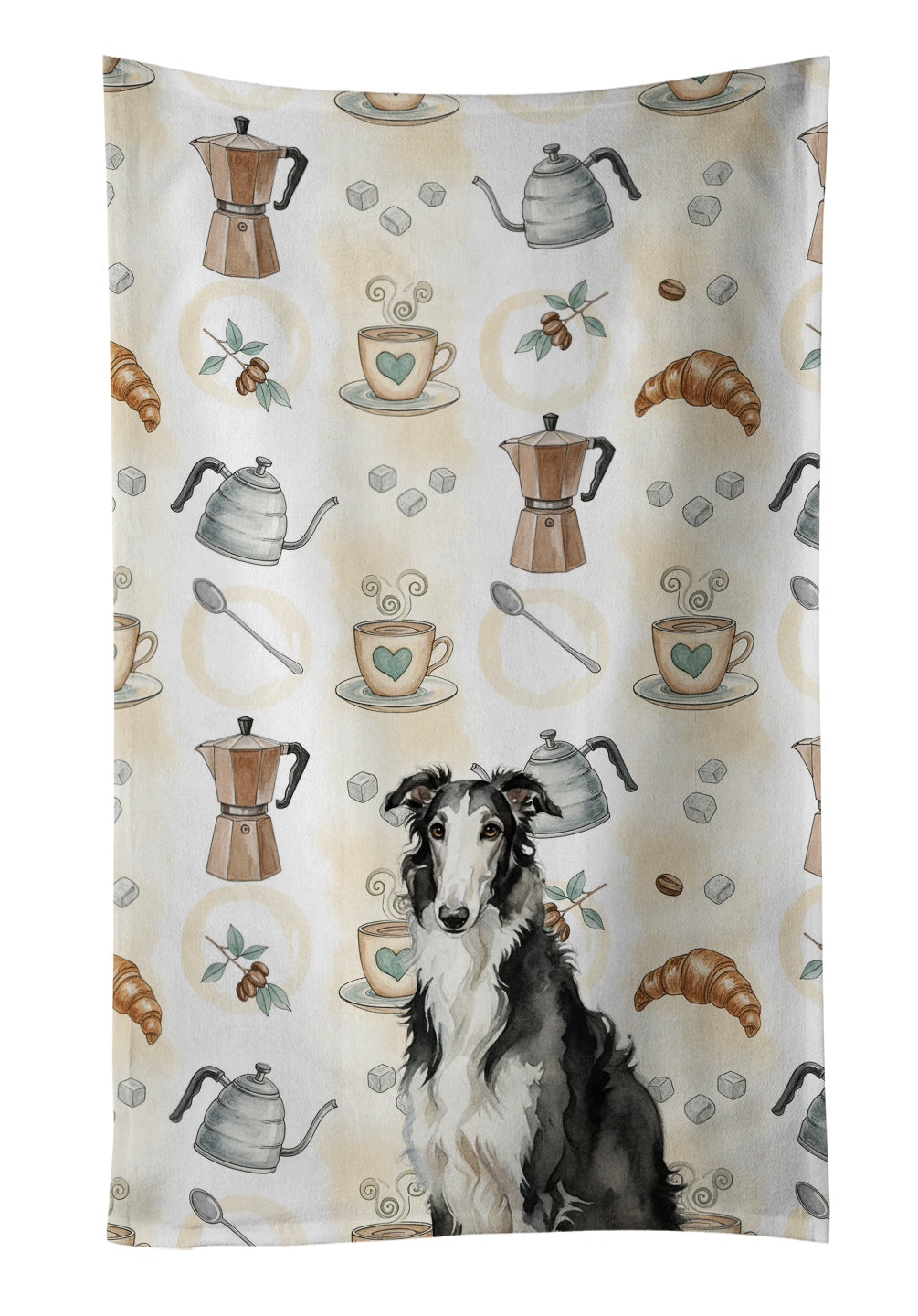 Caroline's Treasures Black and White Borzoi Coffee Bar Kitchen Towel