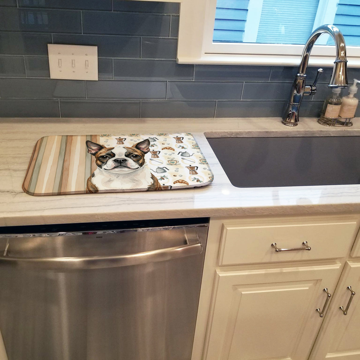 Caroline's Treasures Brindle Boston Terrier Coffee Bar Dish Drying Mat