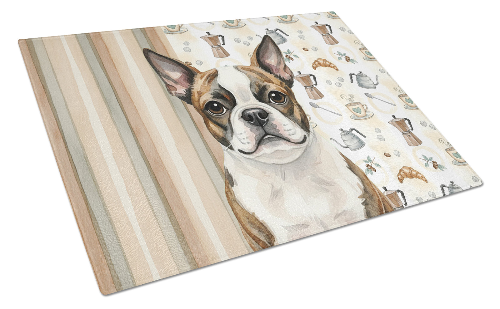 Caroline's Treasures Brindle Boston Terrier Coffee Bar Glass Cutting Board