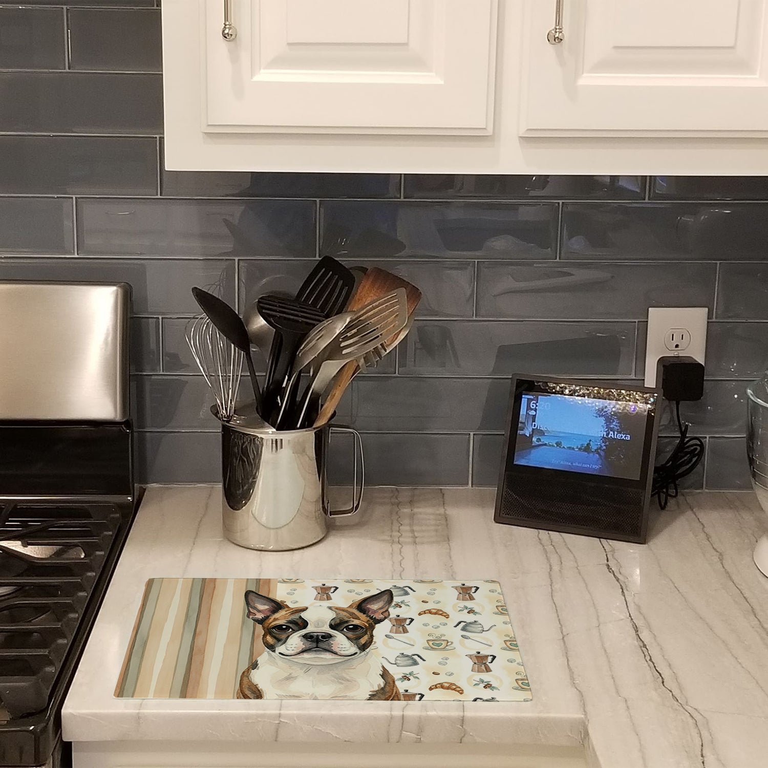 Caroline's Treasures Brindle Boston Terrier Coffee Bar Glass Cutting Board