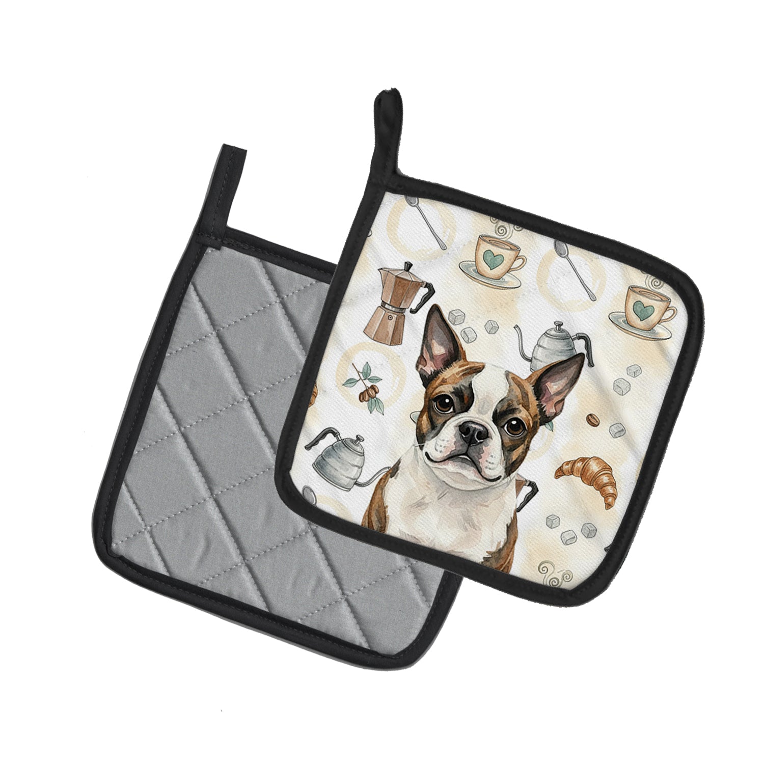 Caroline's Treasures Brindle Boston Terrier Coffee Bar Pair of Pot Holders