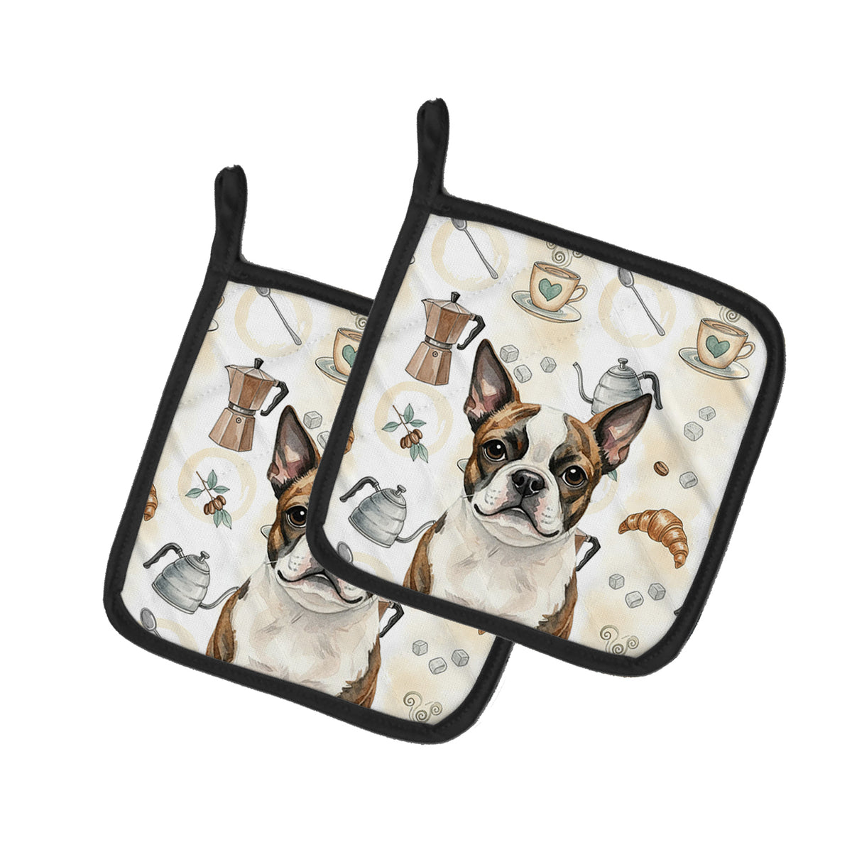 Caroline's Treasures Brindle Boston Terrier Coffee Bar Pair of Pot Holders
