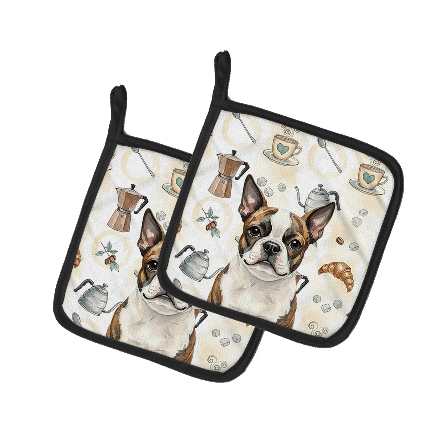 Caroline's Treasures Brindle Boston Terrier Coffee Bar Pair of Pot Holders