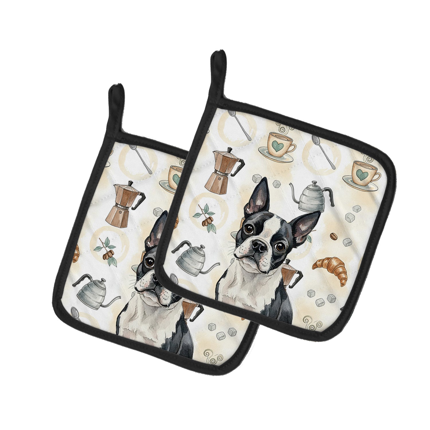 Caroline's Treasures Boston Terrier Coffee Bar Pair of Pot Holders