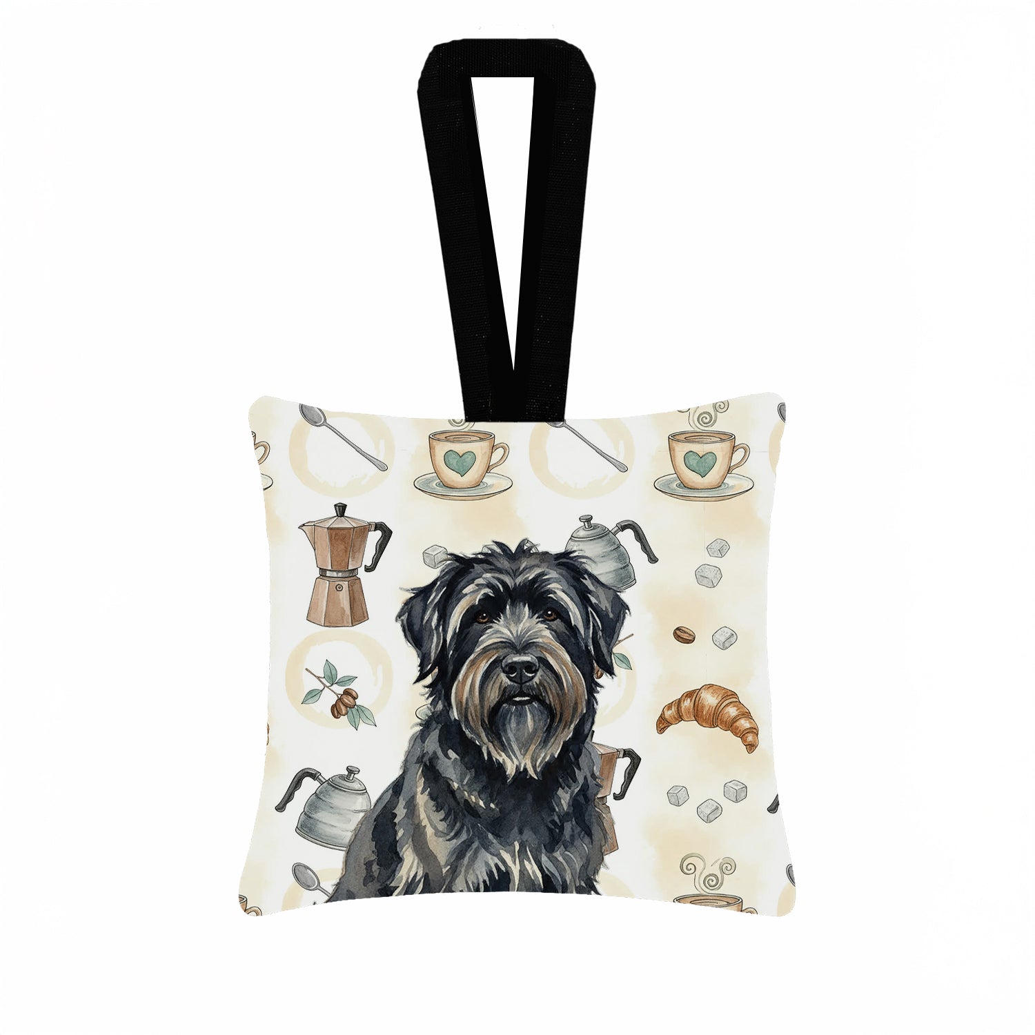 Caroline's Treasures Bouvier des Flandres Coffee Bar Hanging Square Fabric Ornament 3.5 × 3.5
