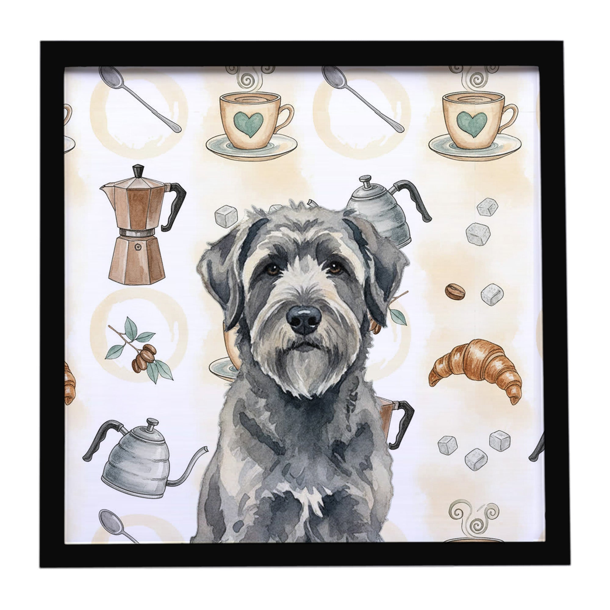 Caroline's Treasures Gray Bouvier des Flandres Coffee Bar Framed Metal Print