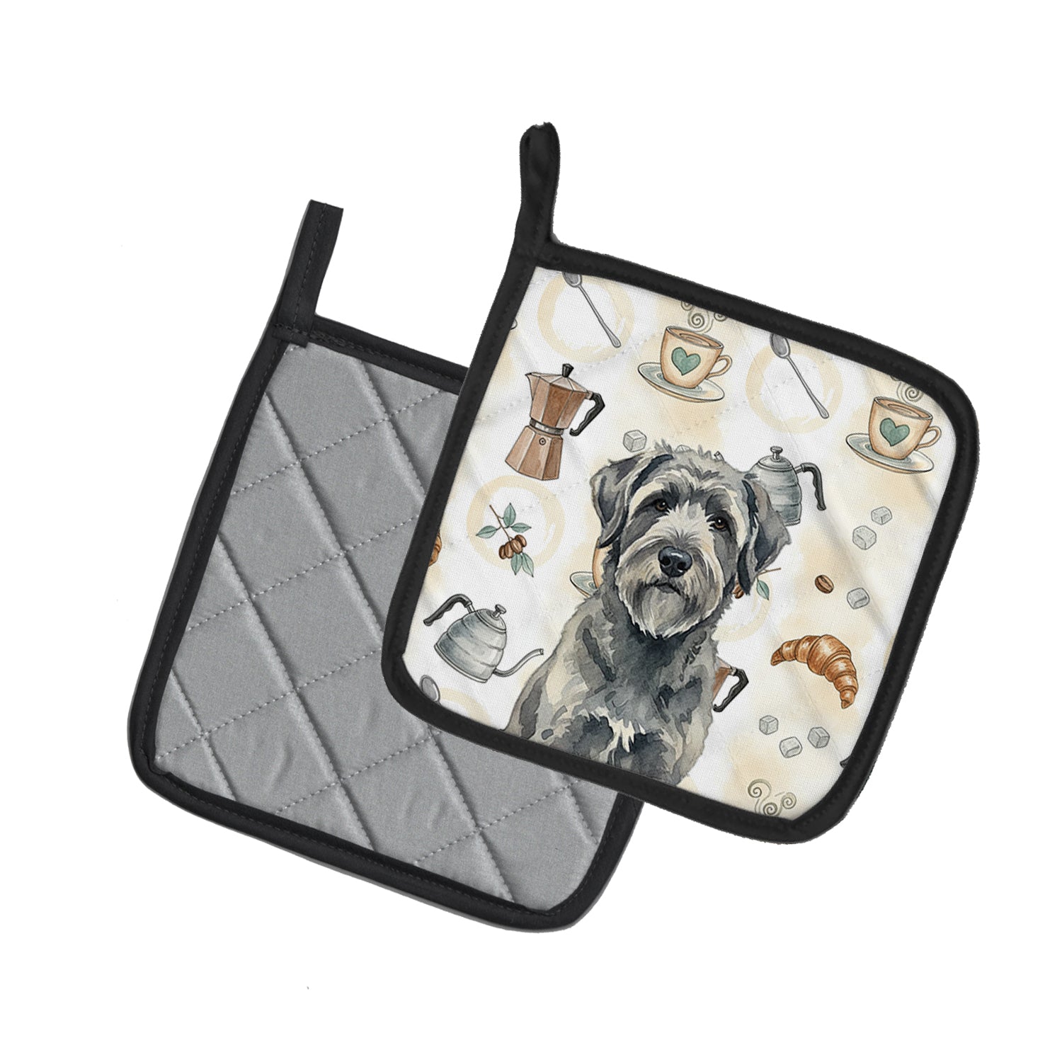 Caroline's Treasures Gray Bouvier des Flandres Coffee Bar Pair of Pot Holders