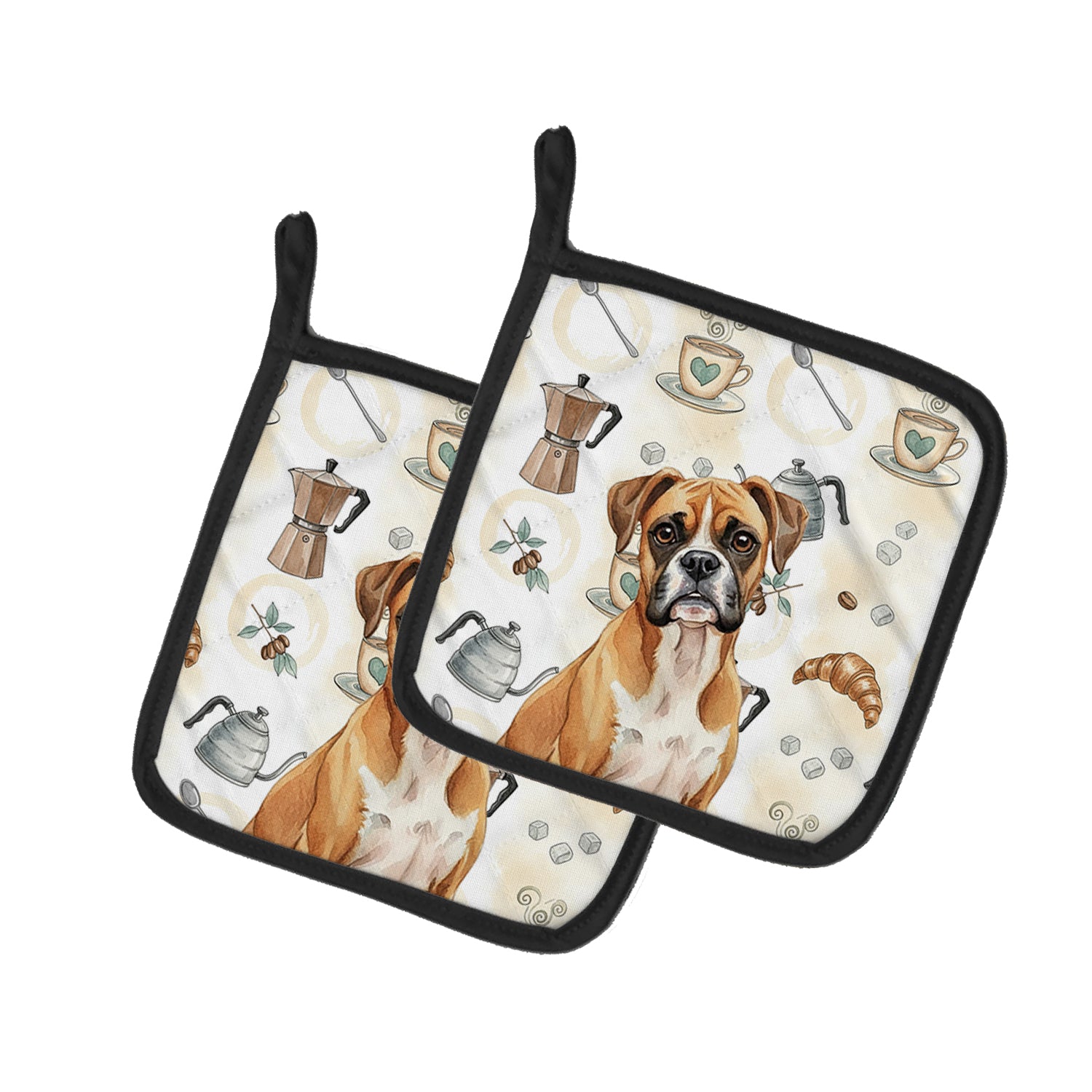 Caroline's Treasures Boxer Coffee Bar Pair of Pot Holders