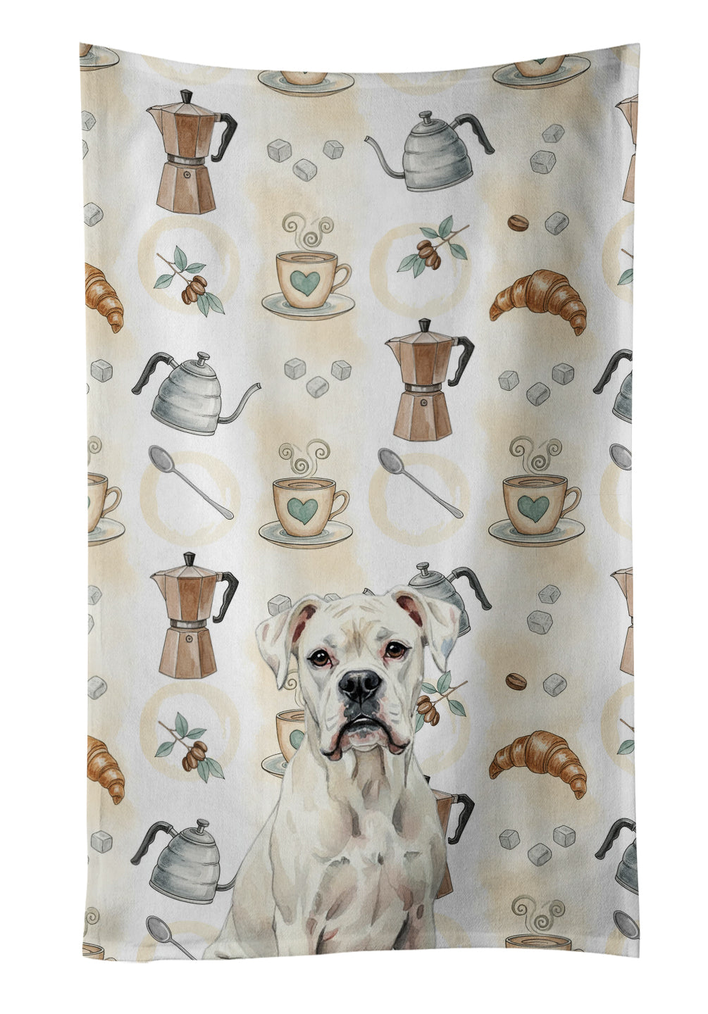Caroline's Treasures White Boxer Coffee Bar Kitchen Towel