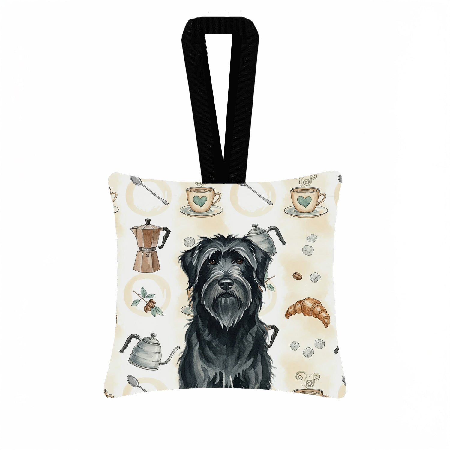 Caroline's Treasures Black Briard Coffee Bar Hanging Square Fabric Ornament 3.5 × 3.5