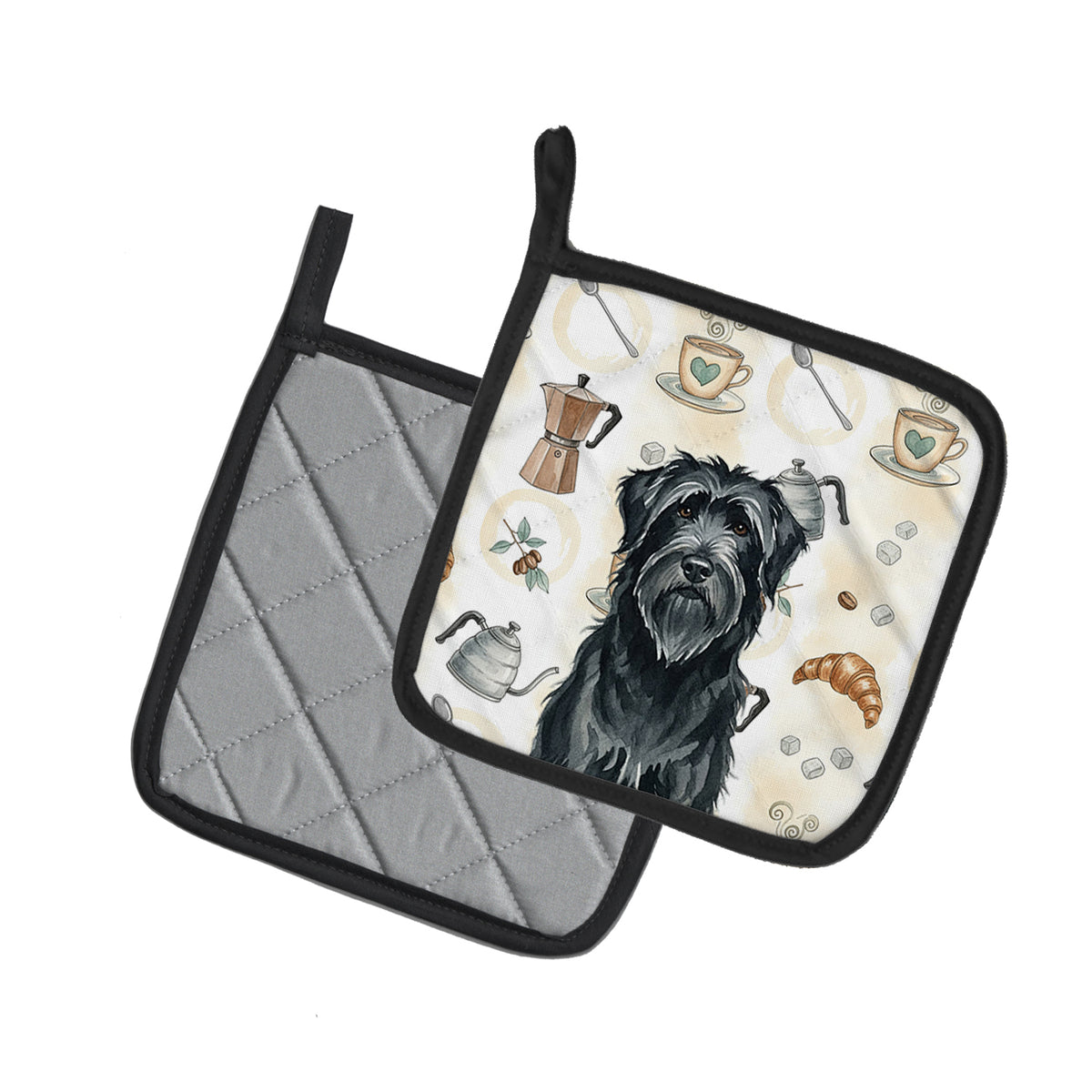 Caroline's Treasures Black Briard Coffee Bar Pair of Pot Holders