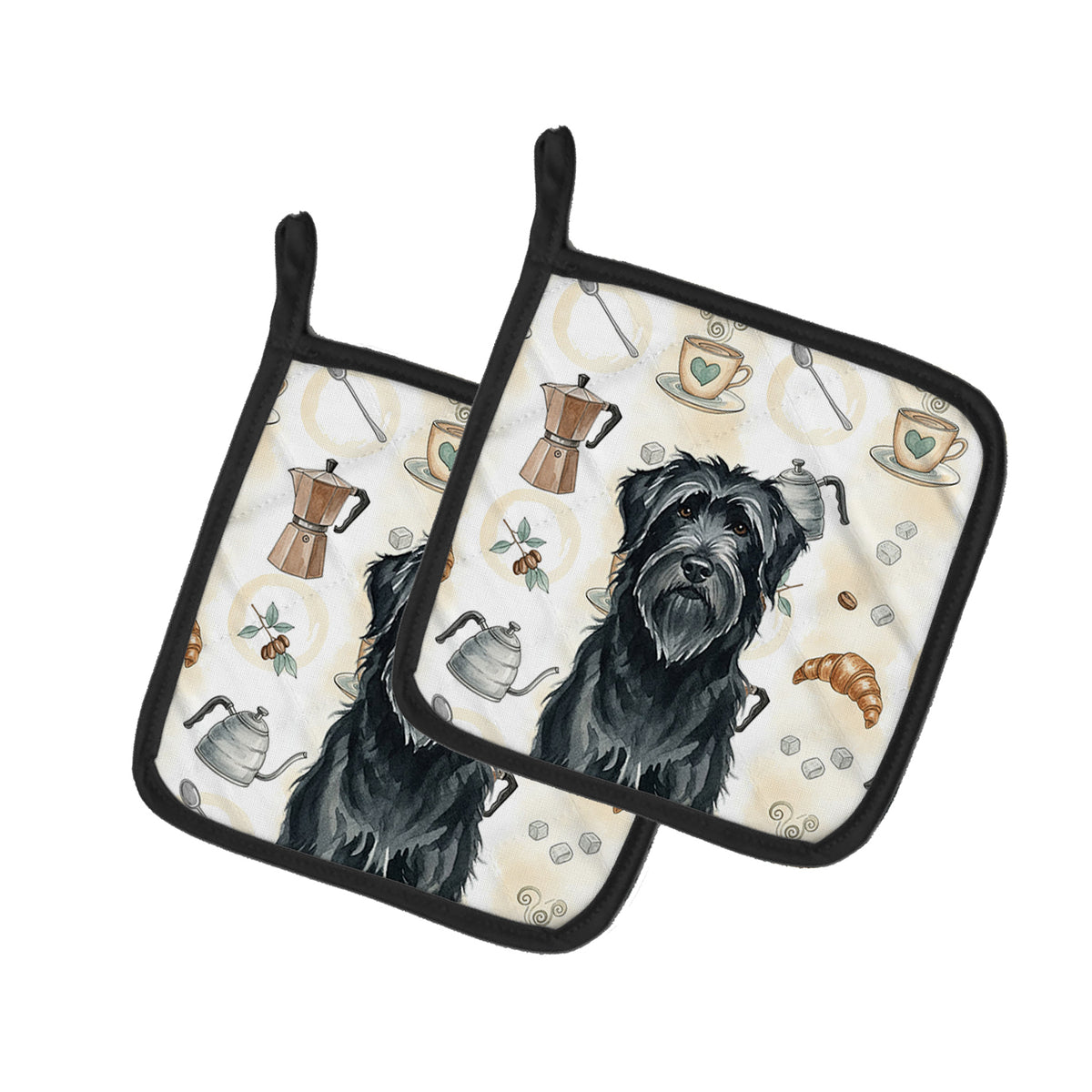 Caroline's Treasures Black Briard Coffee Bar Pair of Pot Holders