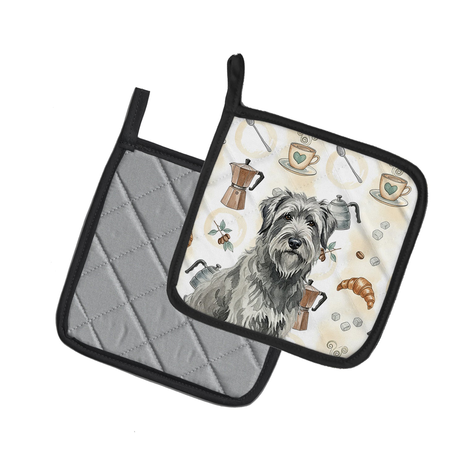 Caroline's Treasures Gray Briard Coffee Bar Pair of Pot Holders