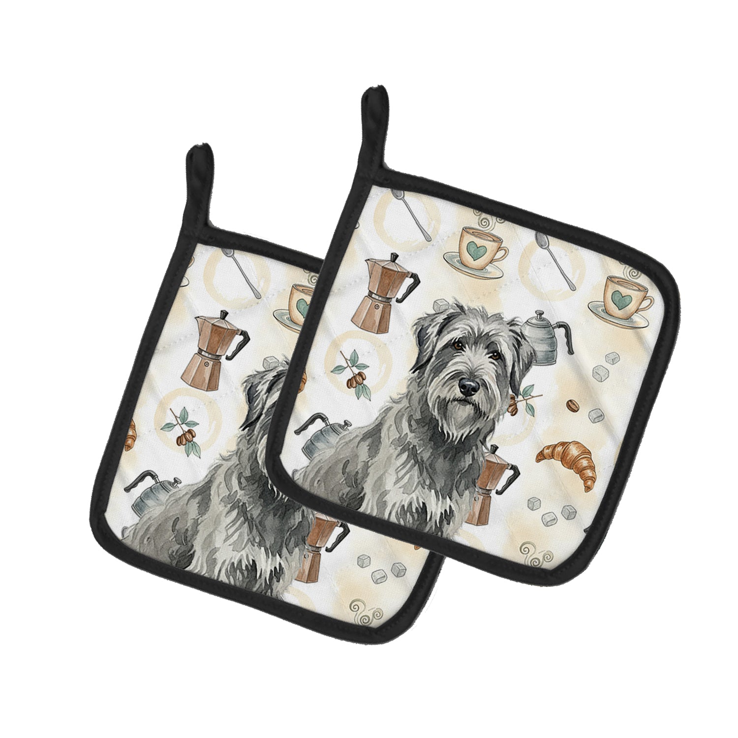 Caroline's Treasures Gray Briard Coffee Bar Pair of Pot Holders