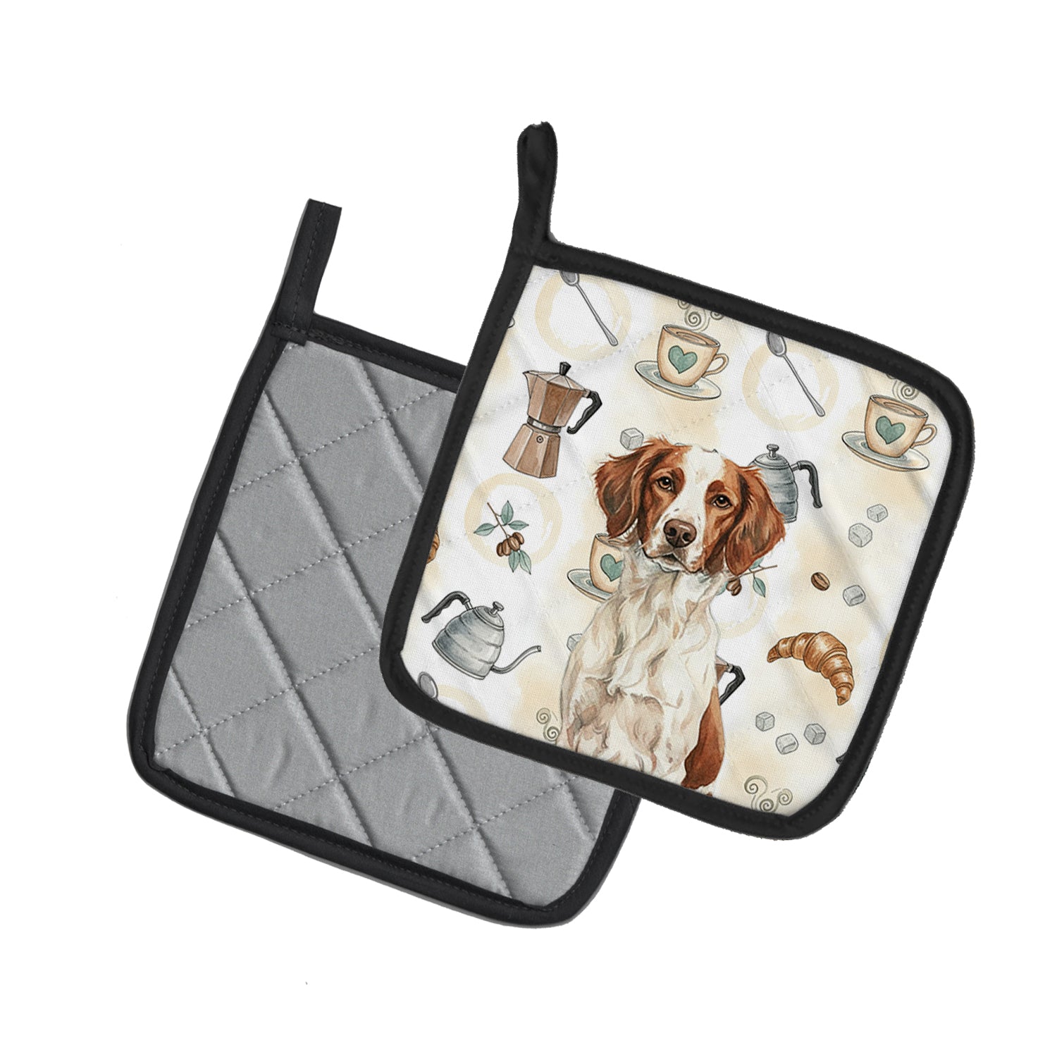 Caroline's Treasures Liver and White Brittany Coffee Bar Pair of Pot Holders