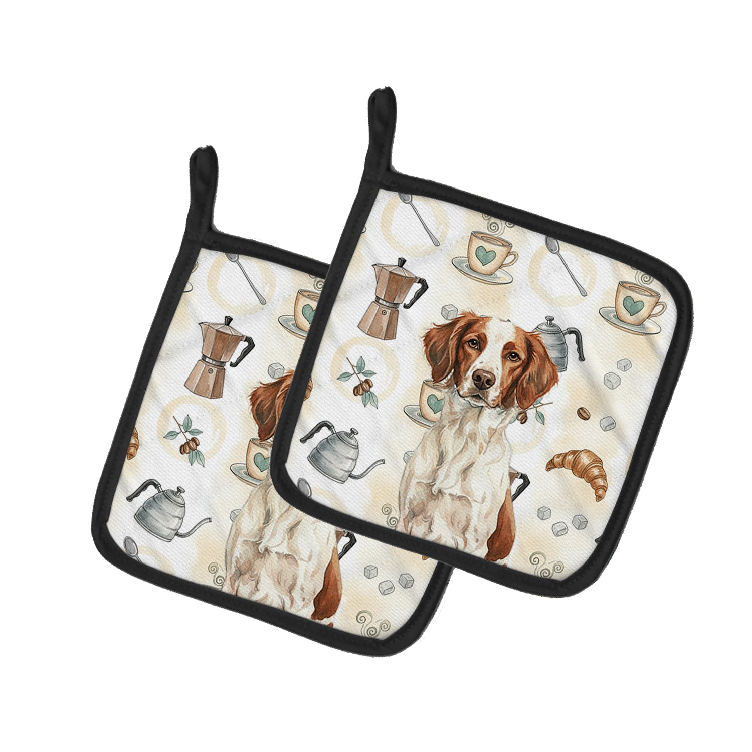 Caroline's Treasures Liver and White Brittany Coffee Bar Pair of Pot Holders