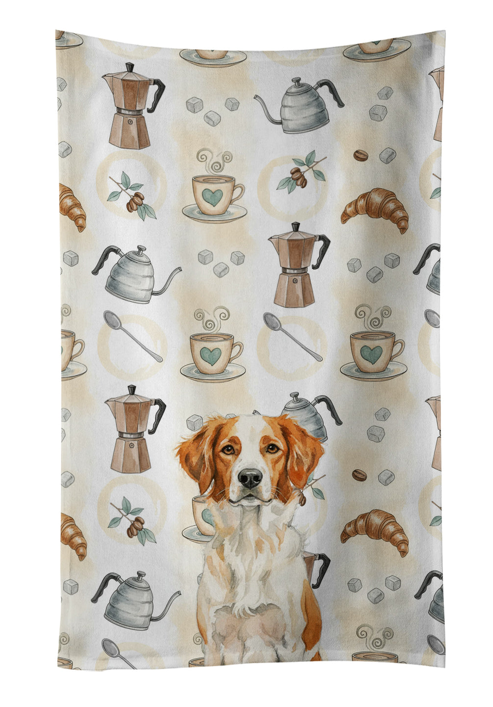 Caroline's Treasures Orange and White Brittany Coffee Bar Kitchen Towel