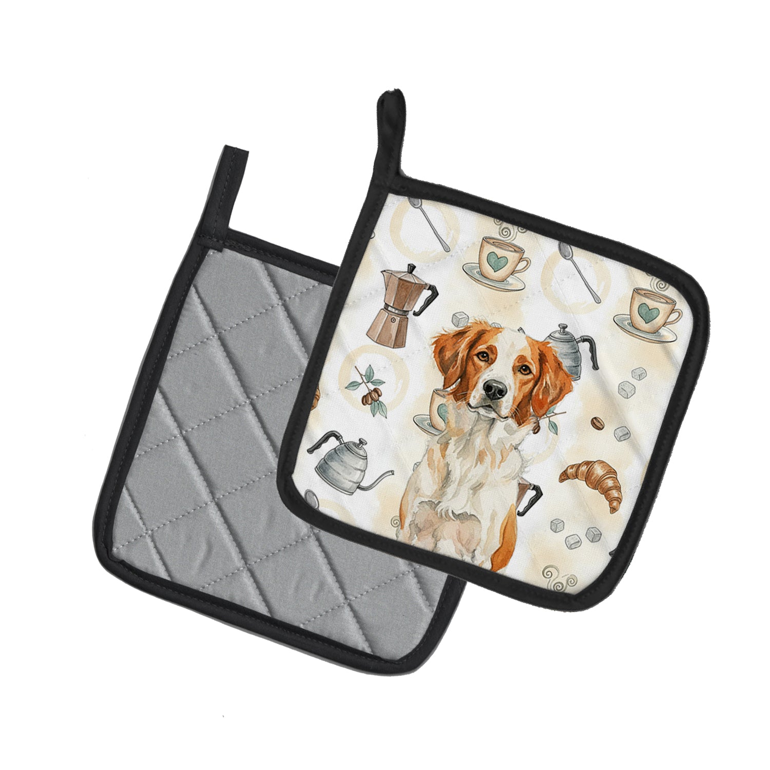 Caroline's Treasures Orange and White Brittany Coffee Bar Pair of Pot Holders