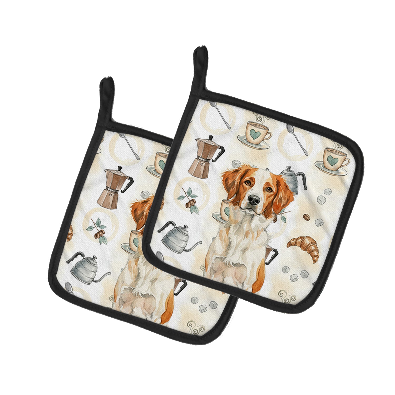 Caroline's Treasures Orange and White Brittany Coffee Bar Pair of Pot Holders