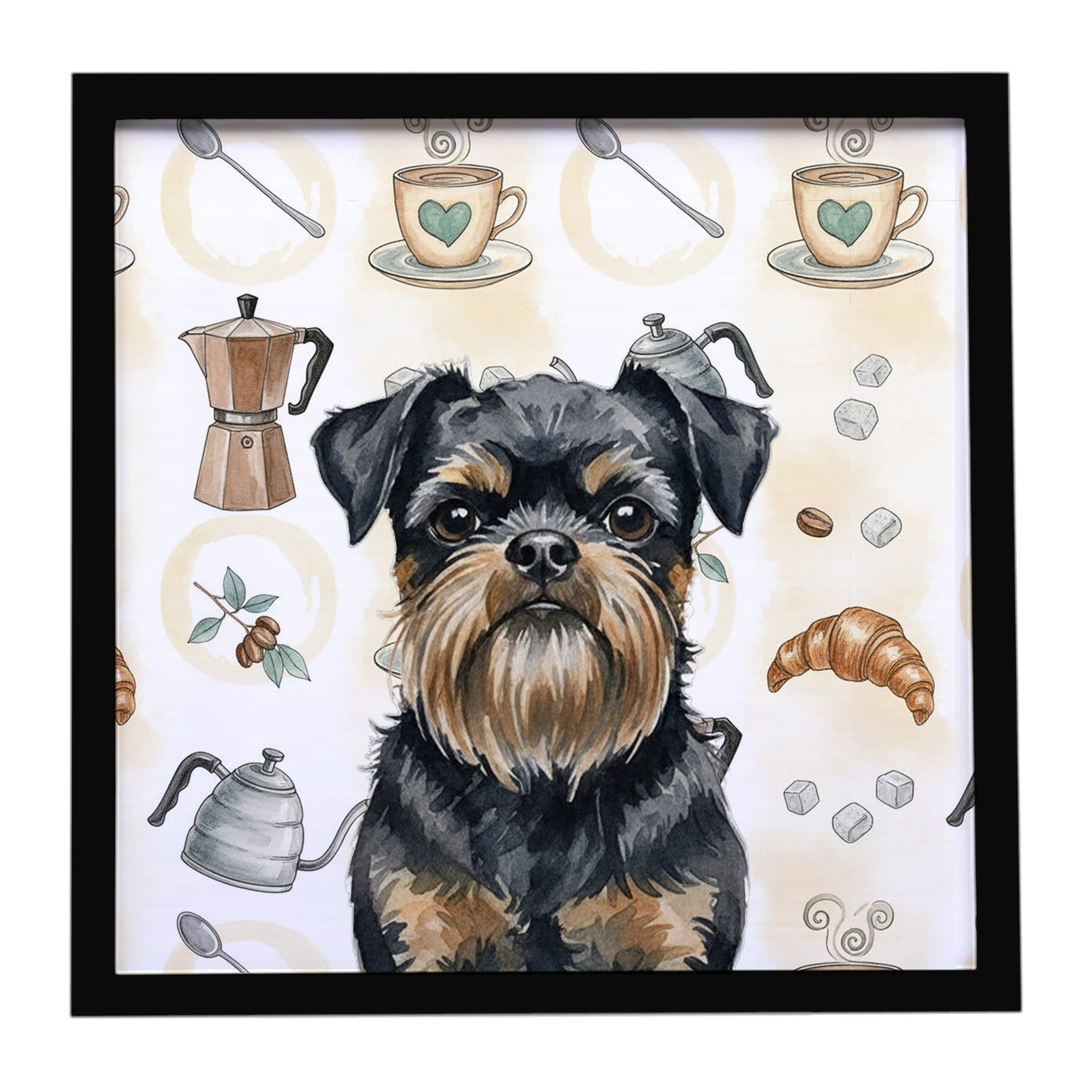 Caroline's Treasures Black and Tan Brussels Griffon Coffee Bar Framed Metal Print