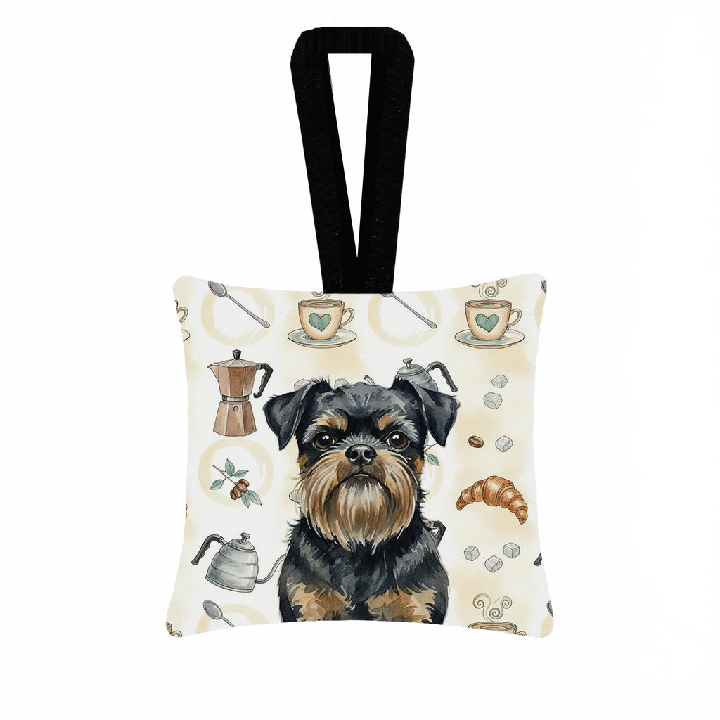 Caroline's Treasures Black and Tan Brussels Griffon Coffee Bar Hanging Square Fabric Ornament 3.5 × 3.5