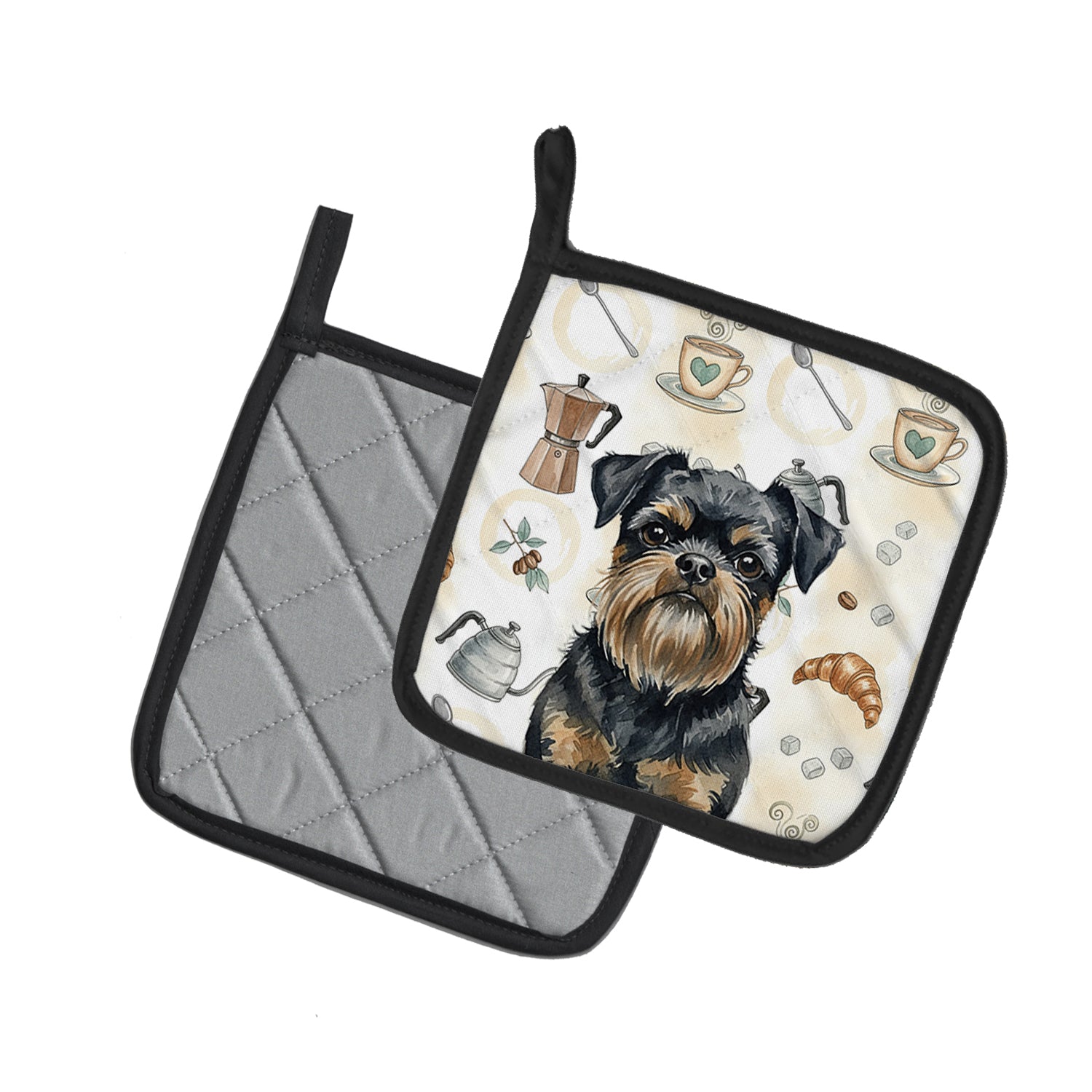 Caroline's Treasures Black and Tan Brussels Griffon Coffee Bar Pair of Pot Holders