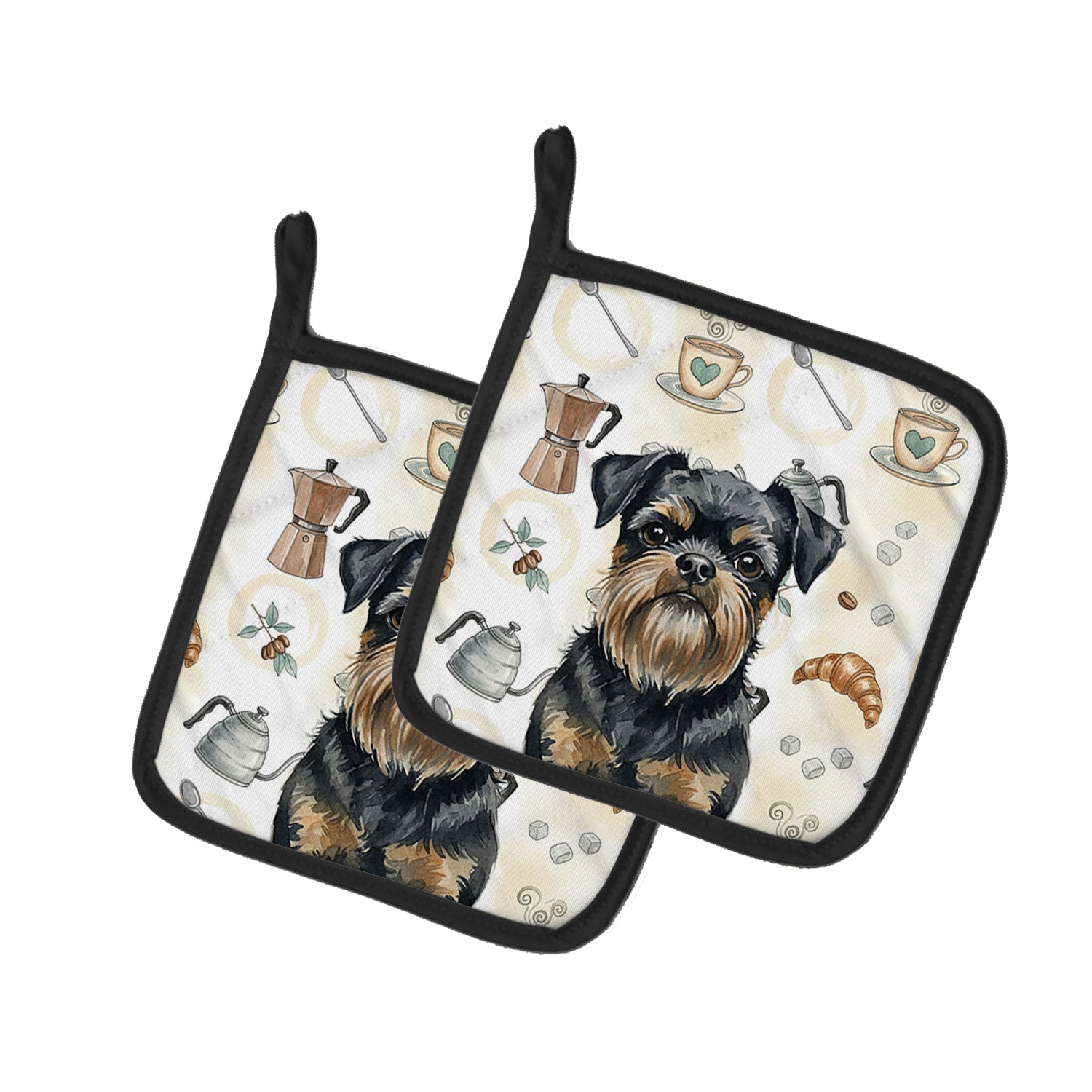 Caroline's Treasures Black and Tan Brussels Griffon Coffee Bar Pair of Pot Holders