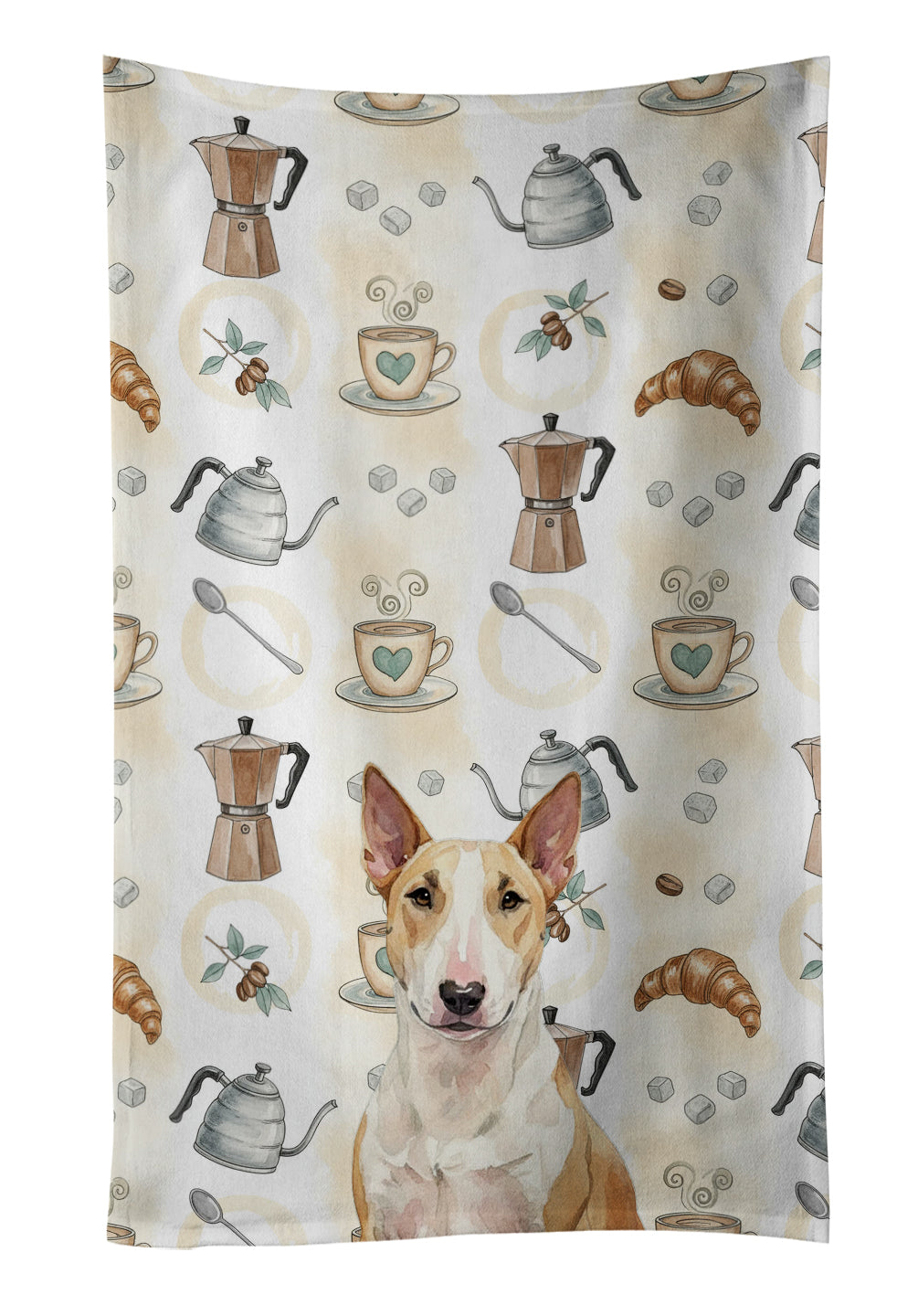 Caroline's Treasures Fawn and White Bull Terrier Coffee Bar Kitchen Towel