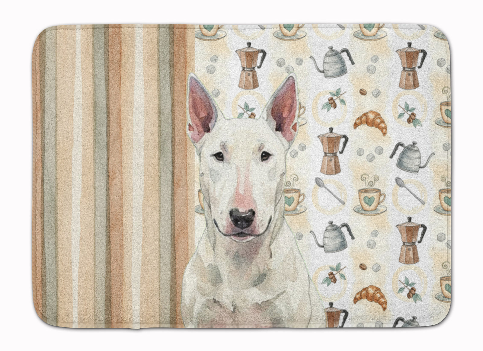 Caroline's Treasures White Bull Terrier Coffee Bar Memory Foam Kitchen Mat