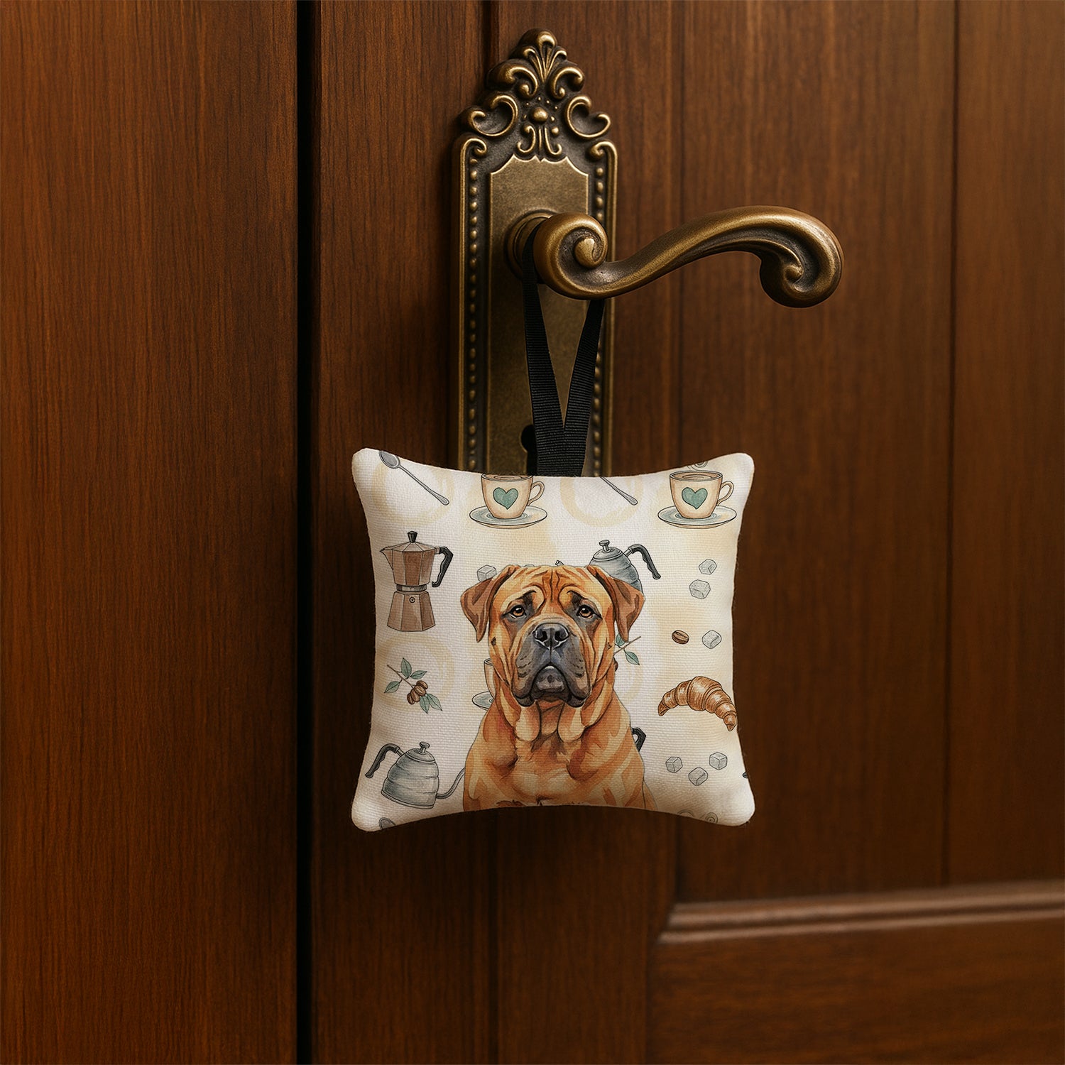 Caroline's Treasures Red Bullmastiff Coffee Bar Hanging Square Fabric Ornament 3.5 × 3.5