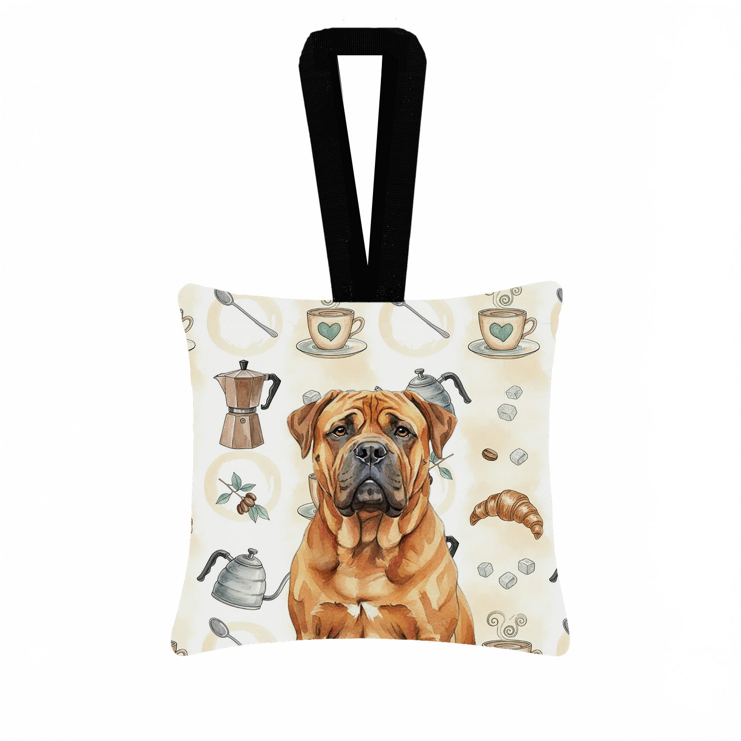 Caroline's Treasures Red Bullmastiff Coffee Bar Hanging Square Fabric Ornament 3.5 × 3.5