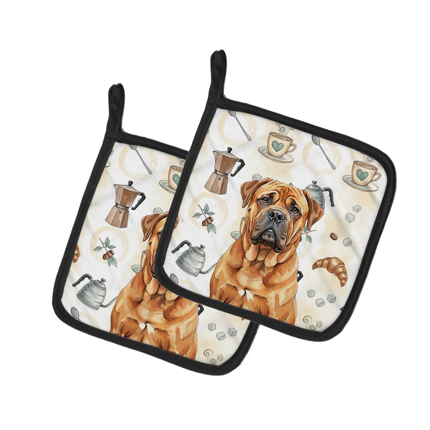 Caroline's Treasures Red Bullmastiff Coffee Bar Pair of Pot Holders