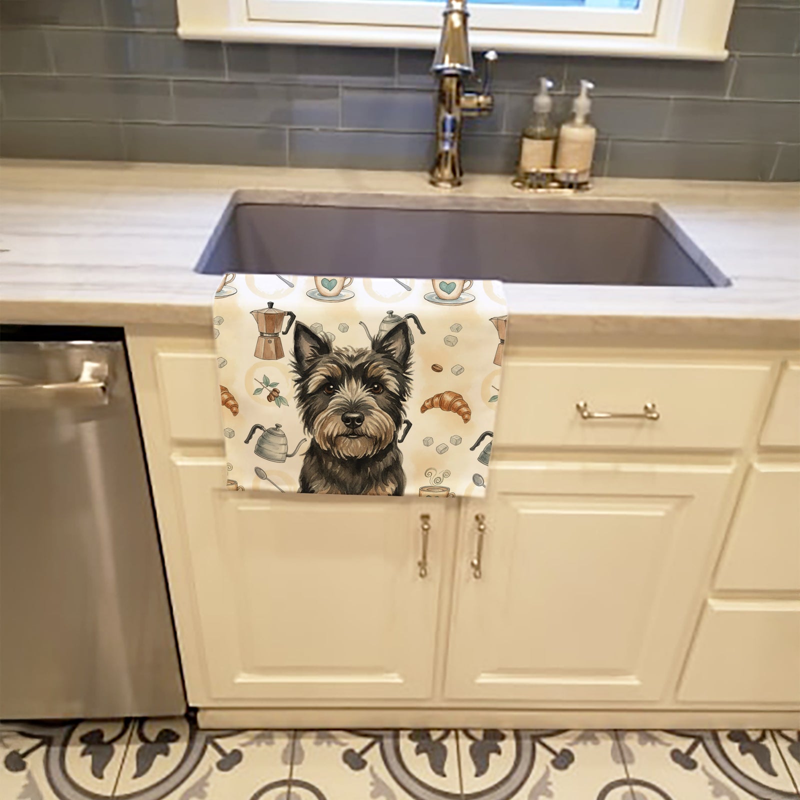 Caroline's Treasures Black Cairn Terrier Coffee Bar Kitchen Towel
