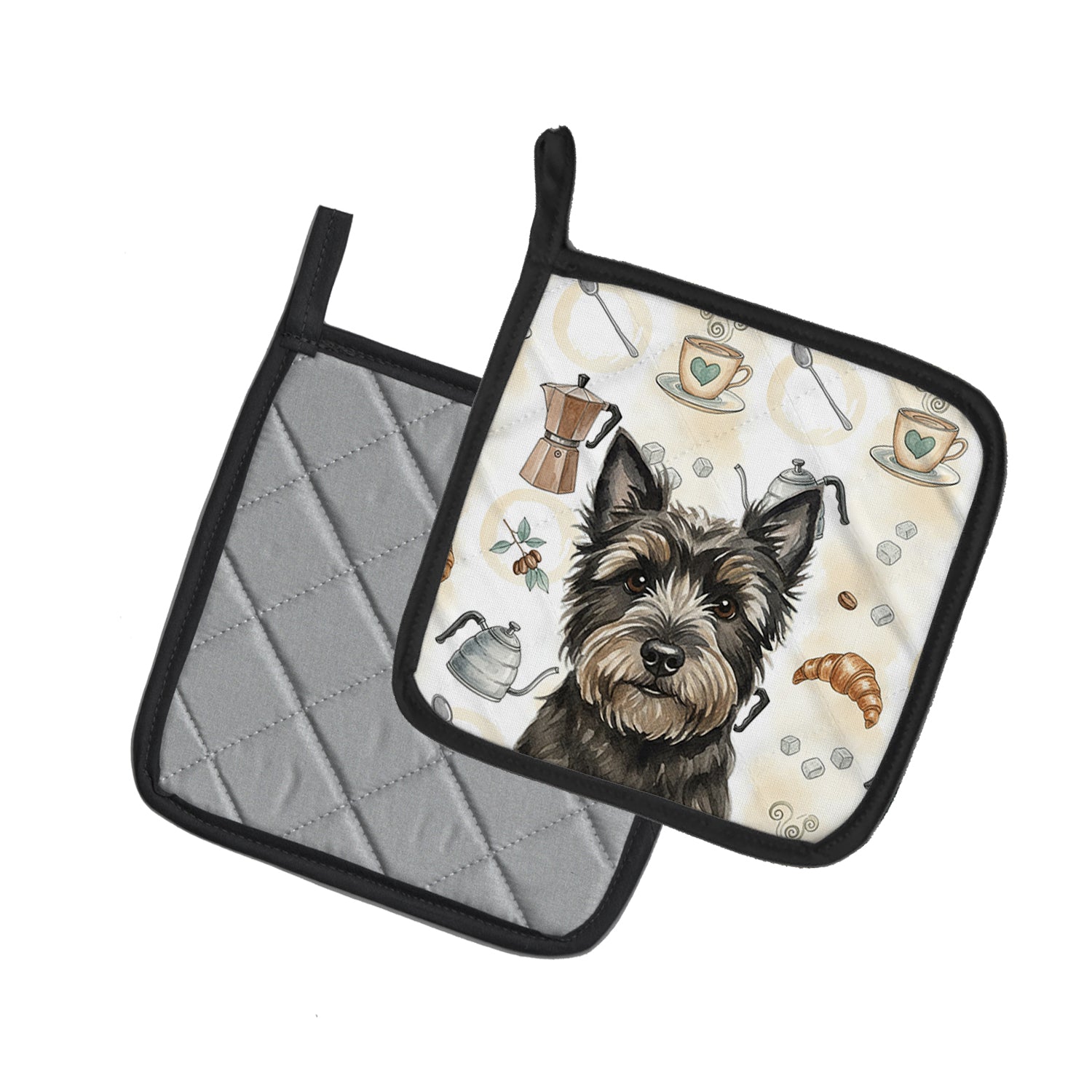 Caroline's Treasures Black Cairn Terrier Coffee Bar Pair of Pot Holders