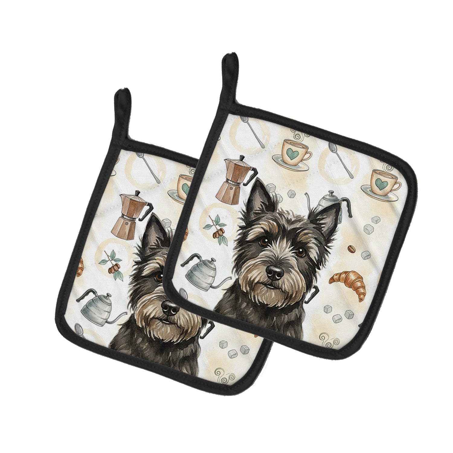 Caroline's Treasures Black Cairn Terrier Coffee Bar Pair of Pot Holders