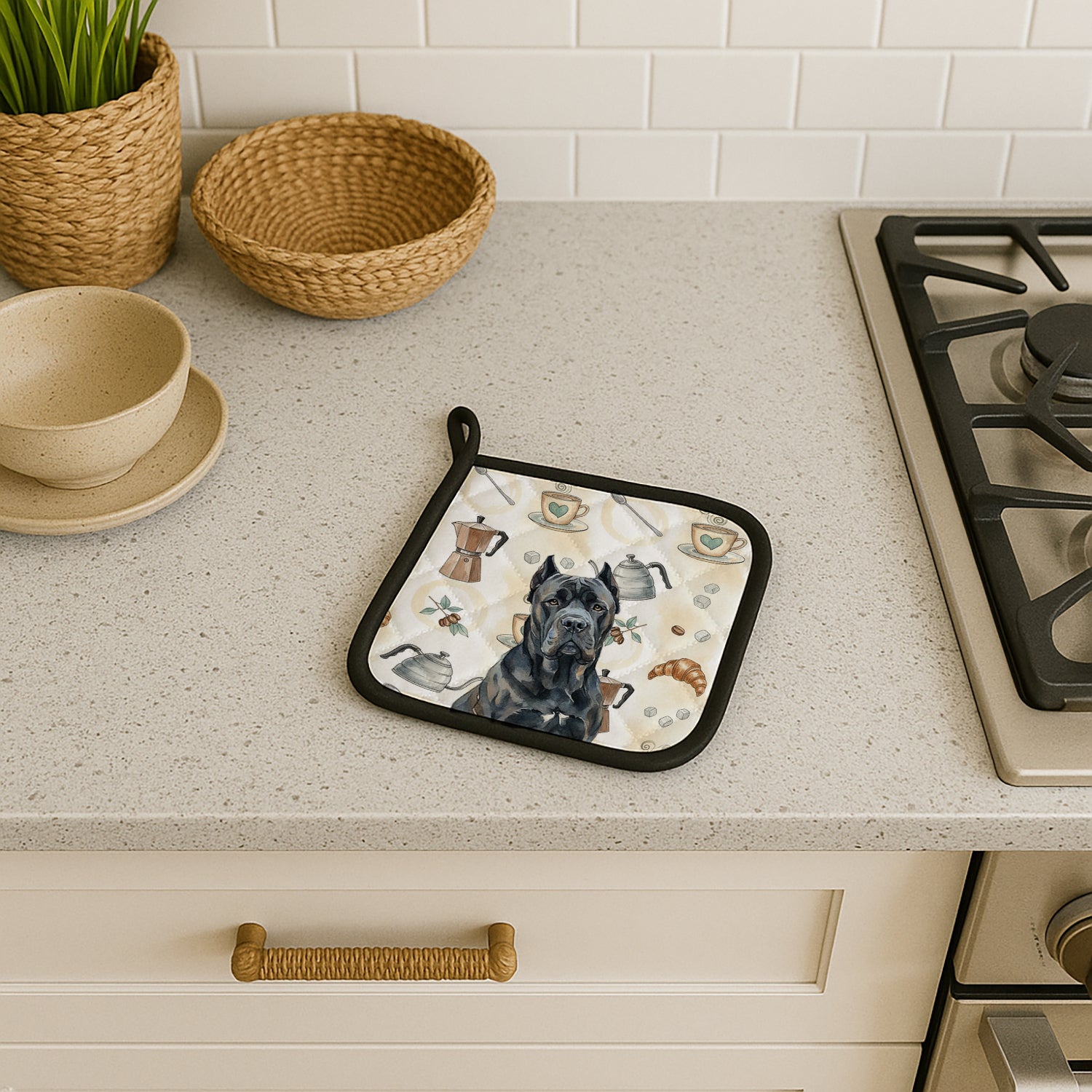 Caroline's Treasures Cane Corso Coffee Bar Pair of Pot Holders