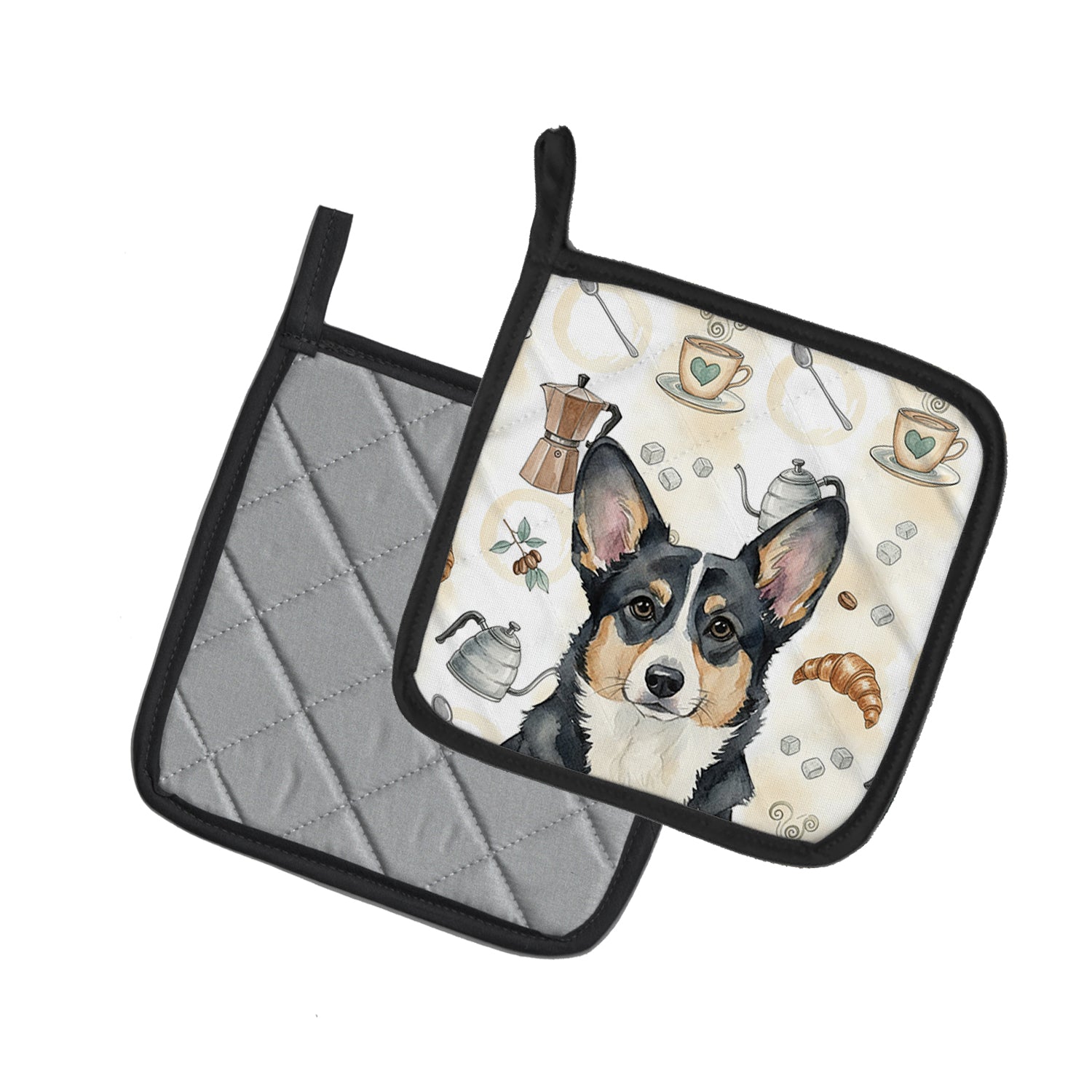 Caroline's Treasures Black and White Cardigan Welsh Corgi Coffee Bar Pair of Pot Holders