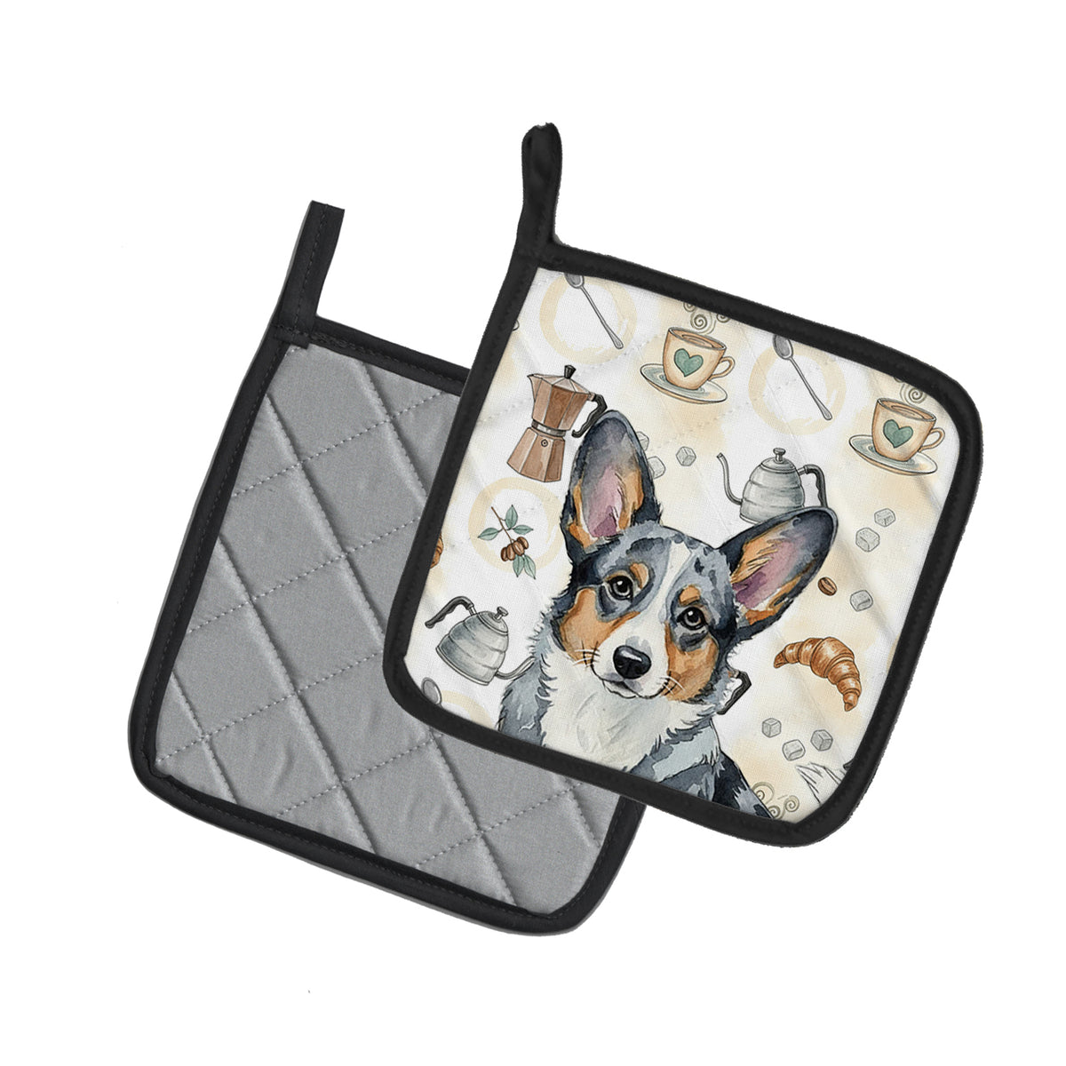 Caroline's Treasures Blue Merle Cardigan Welsh Corgi Coffee Bar Pair of Pot Holders