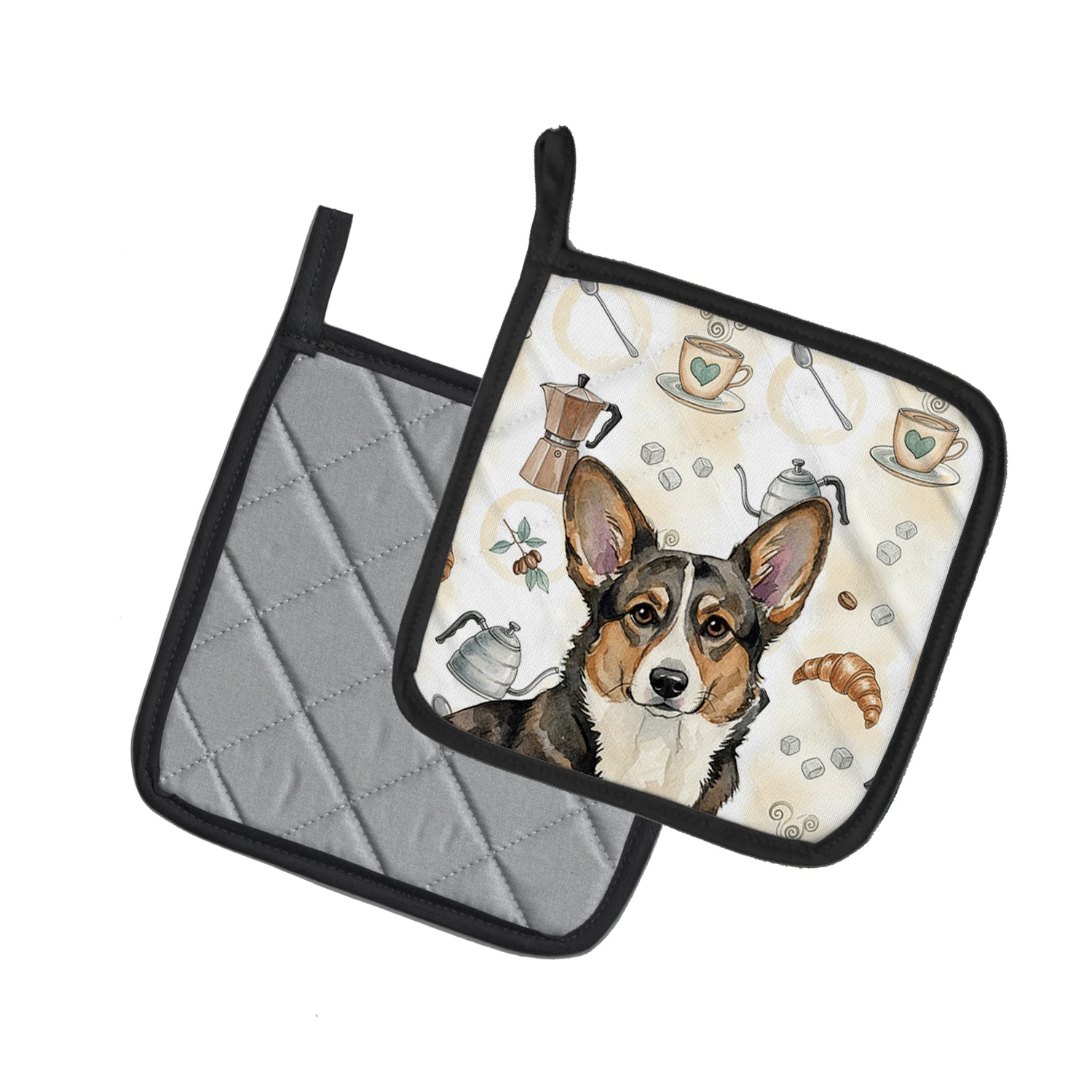 Caroline's Treasures Brindle Cardigan Welsh Corgi Coffee Bar Pair of Pot Holders