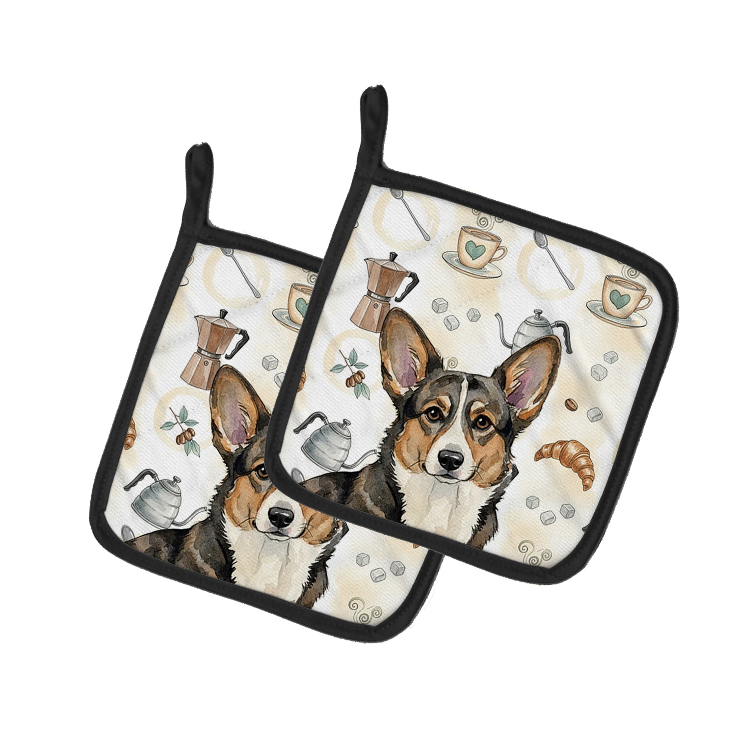 Caroline's Treasures Brindle Cardigan Welsh Corgi Coffee Bar Pair of Pot Holders