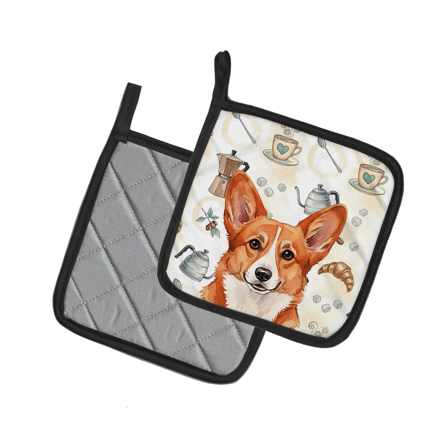 Caroline's Treasures Red Cardigan Welsh Corgi Coffee Bar Pair of Pot Holders