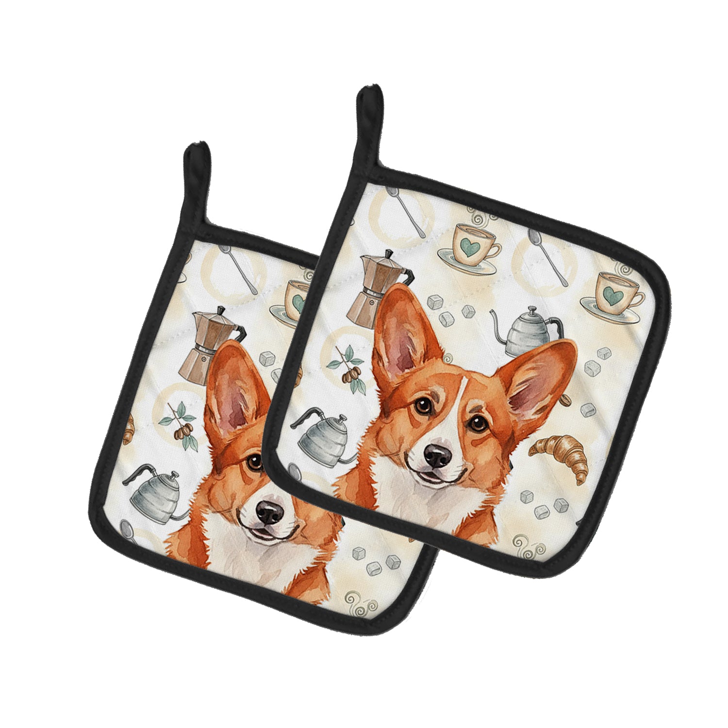 Caroline's Treasures Red Cardigan Welsh Corgi Coffee Bar Pair of Pot Holders