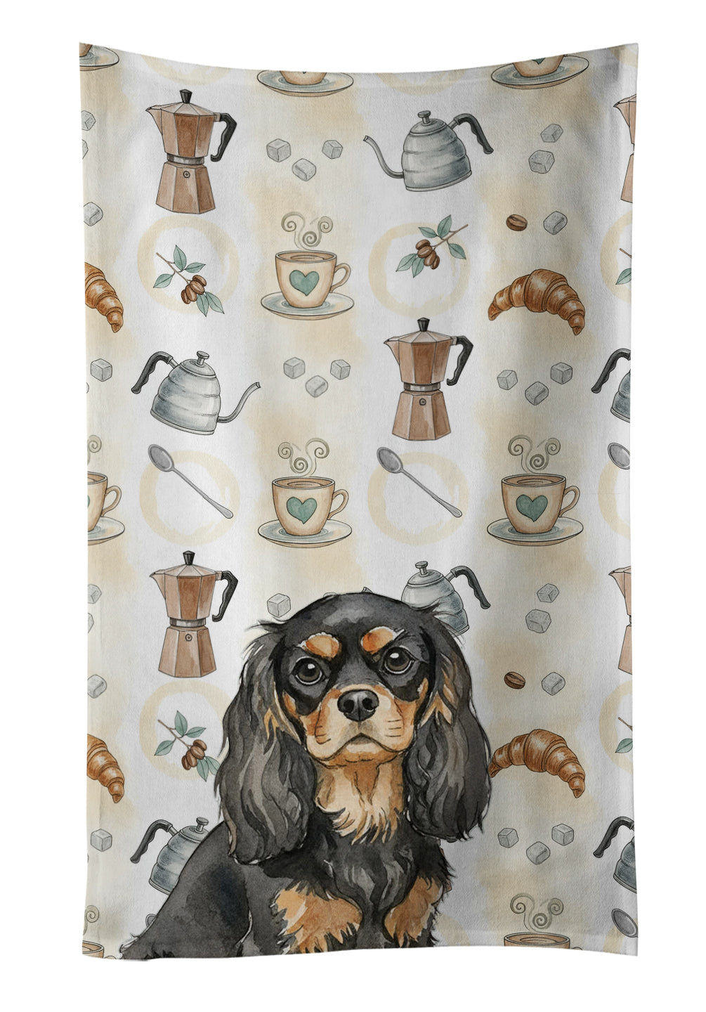 Caroline's Treasures Black and Tan Cavalier Spaniel Coffee Bar Kitchen Towel