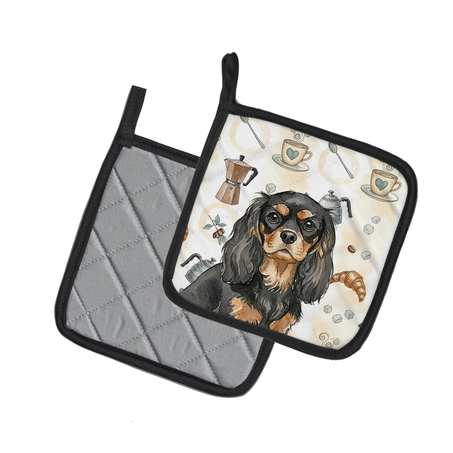 Caroline's Treasures Black and Tan Cavalier Spaniel Coffee Bar Pair of Pot Holders