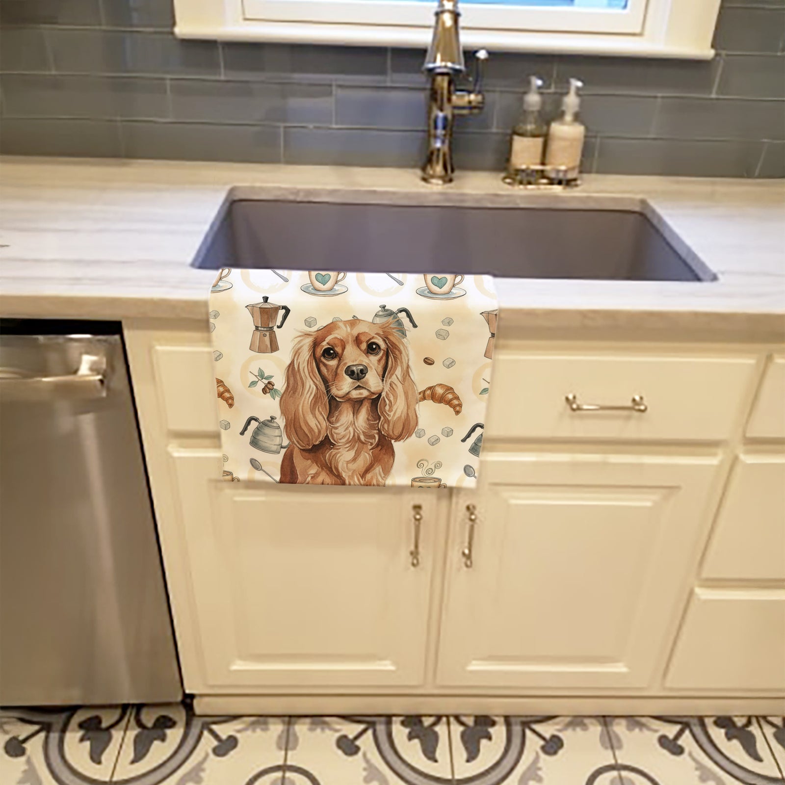 Caroline's Treasures Ruby Cavalier Spaniel Coffee Bar Kitchen Towel
