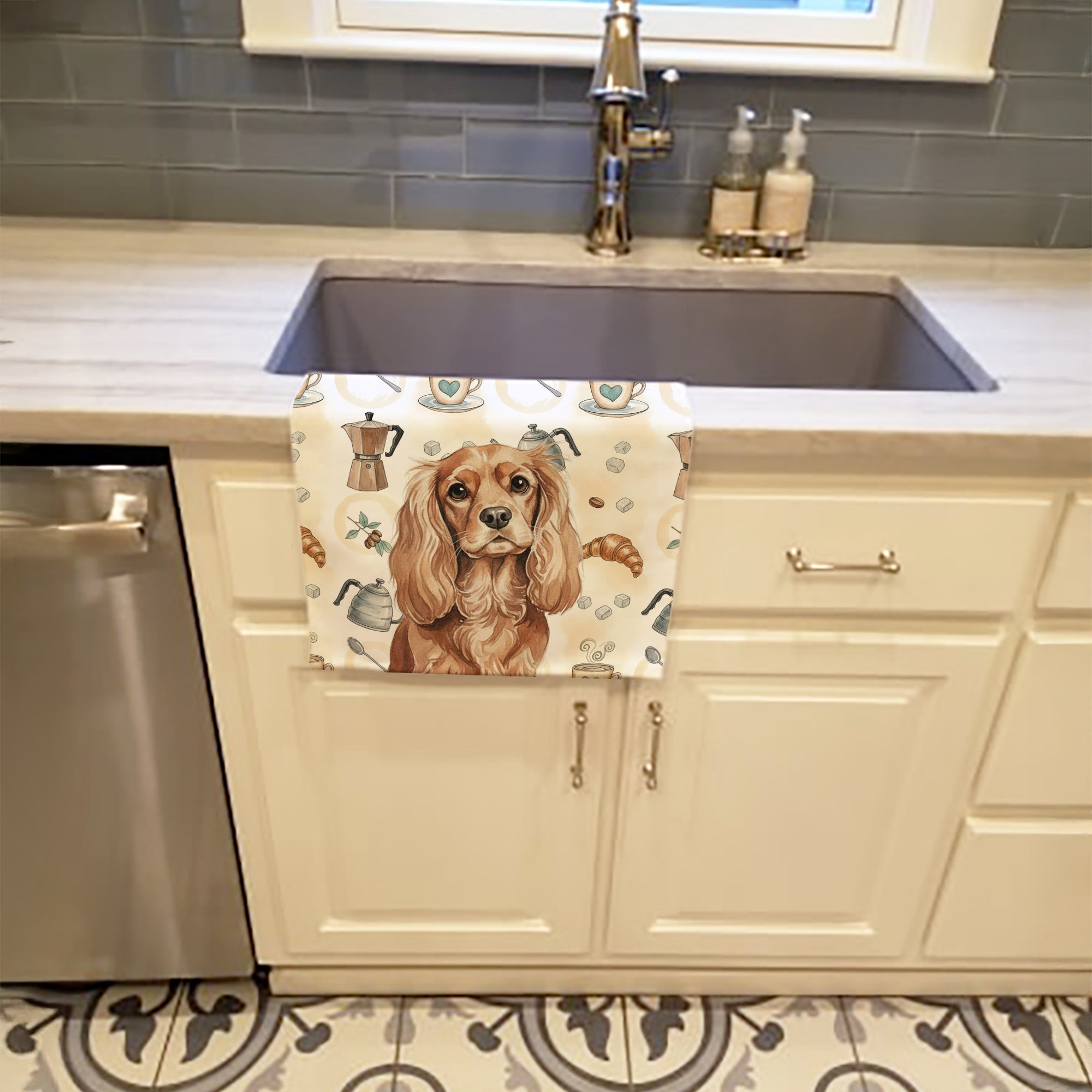 Caroline's Treasures Ruby Cavalier Spaniel Coffee Bar Kitchen Towel